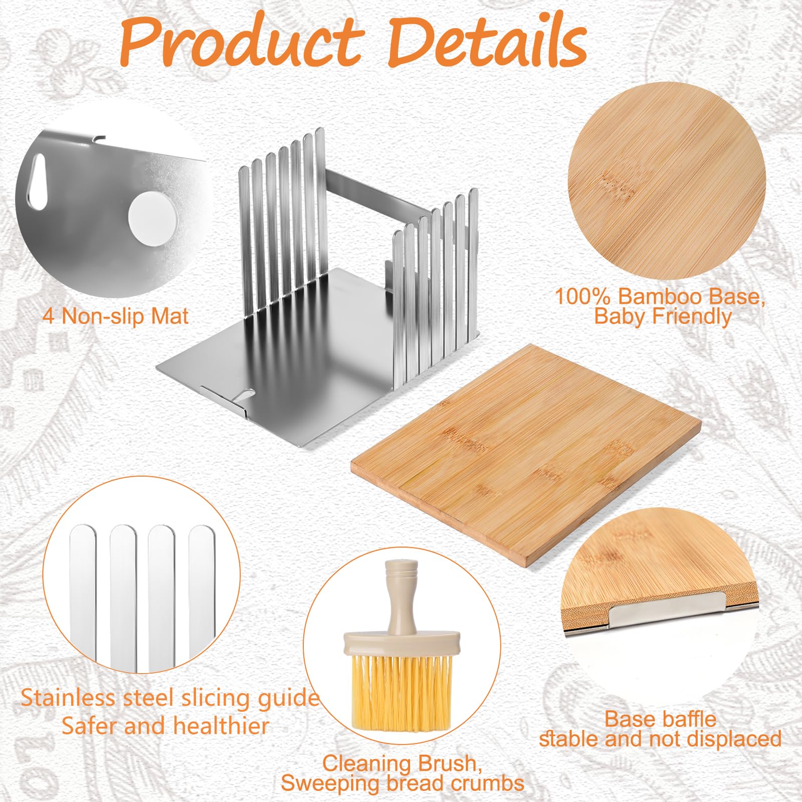 Premium Stainless Steel Bread Slicer - Perfect for Sourdough & Homemade Bread with Bamboo Cutting Board | Bread Cutting Guide & Cleaning Brush Included | Ideal for Kitchen, Baking Enthusiasts & Gift Giving