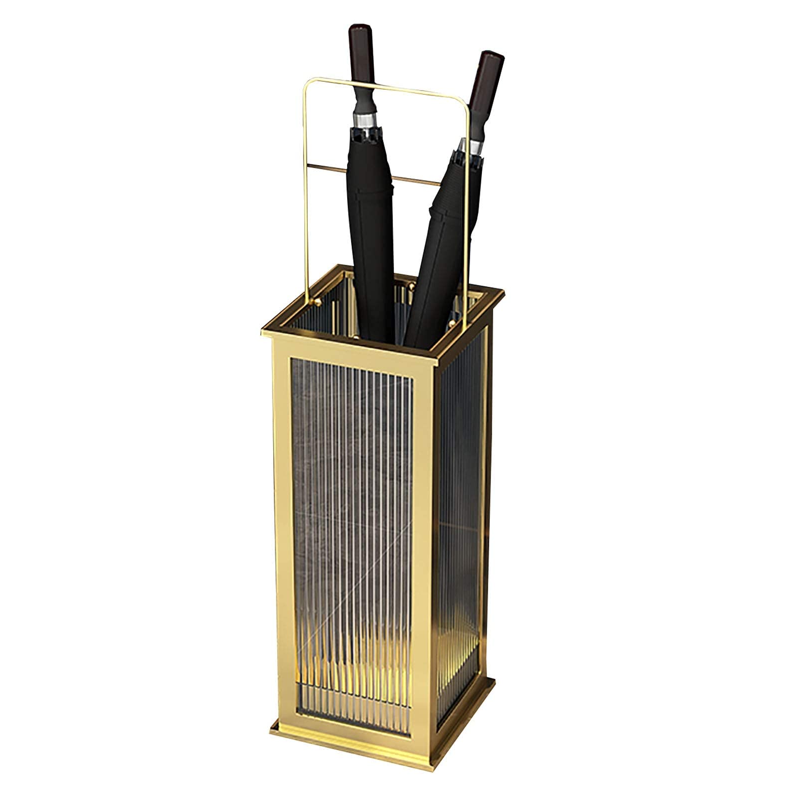 Premium Metal Umbrella Stand with Handle - Square Entryway Organizer for Home, Hotel & Restaurant - High Capacity Gold Umbrella Holder - Perfect for Foyer, Porch & Commercial Spaces