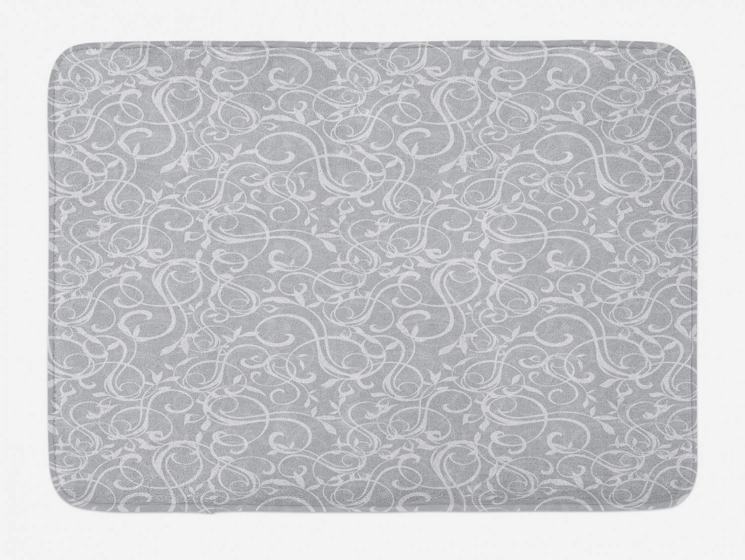 Ambesonne Non-Slip Floral Bath Mat - Vintage Garden Design in Pale Purple Blue & Grey, 30.2