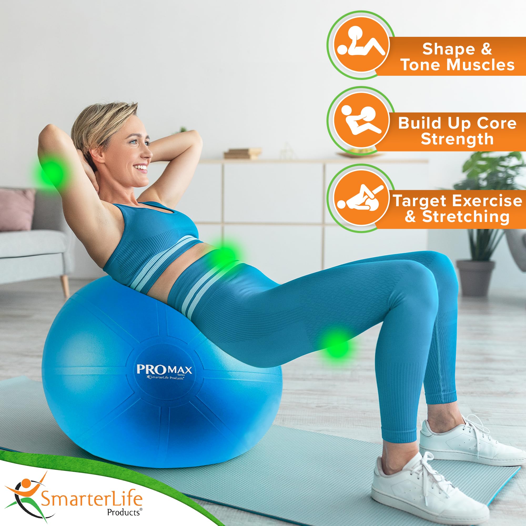 SmarterLife PRO MAX Exercise Ball - Anti-Burst Yoga Ball for Fitness, Workouts, Stability & Balance Training, Pregnancy & Labor Support, Office Chair Alternative - Perfect for Home Gym, Yoga, Pilates & Postnatal Recovery