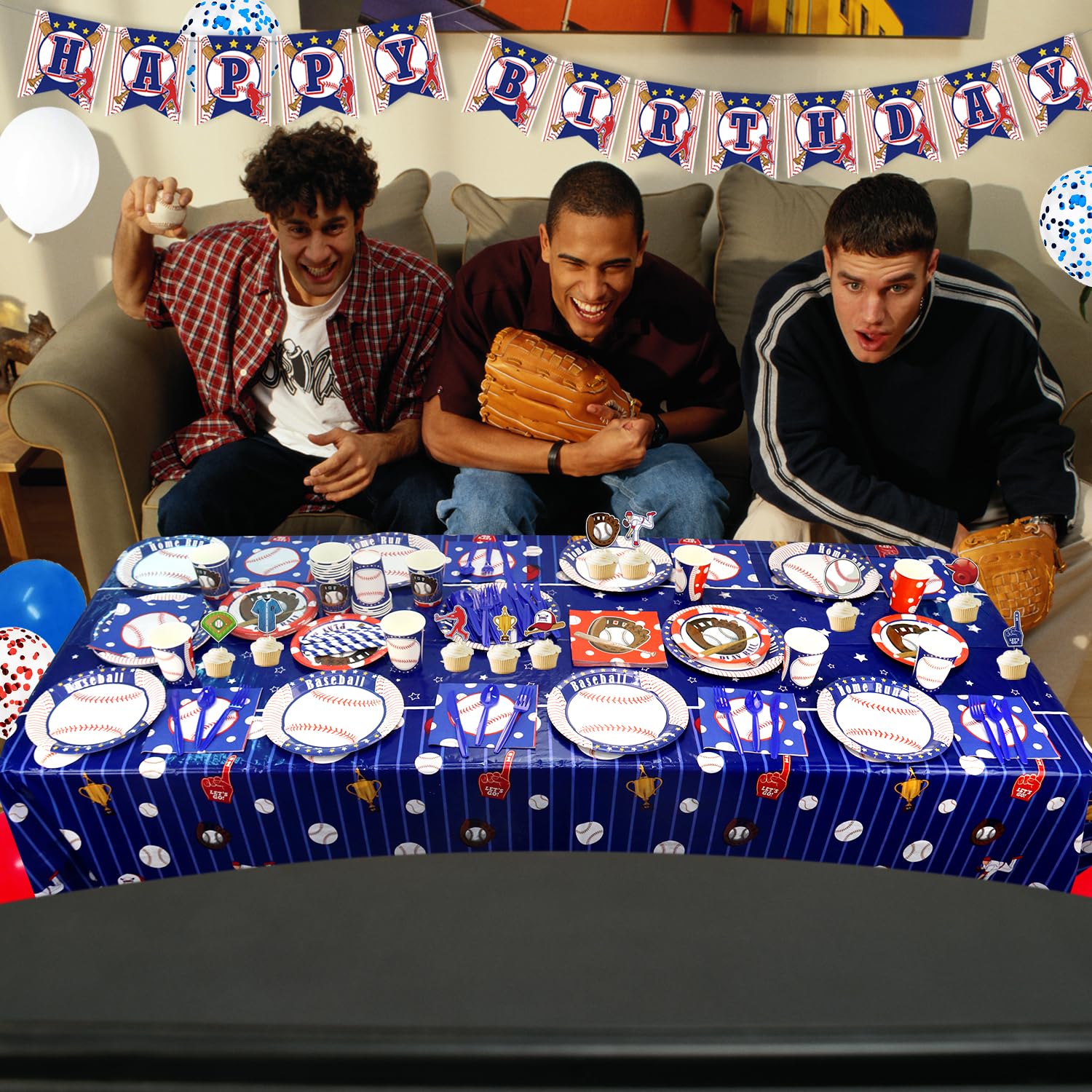 Baseball Party Supplies Kit - 20-Piece Baseball Themed Tableware Set with Banner, Plates, Cups, Napkins, Cutlery & Tablecloth for Kids Birthday Decorations | Perfect for Baseball Fan Parties, Team Celebrations & Sports Themed Events