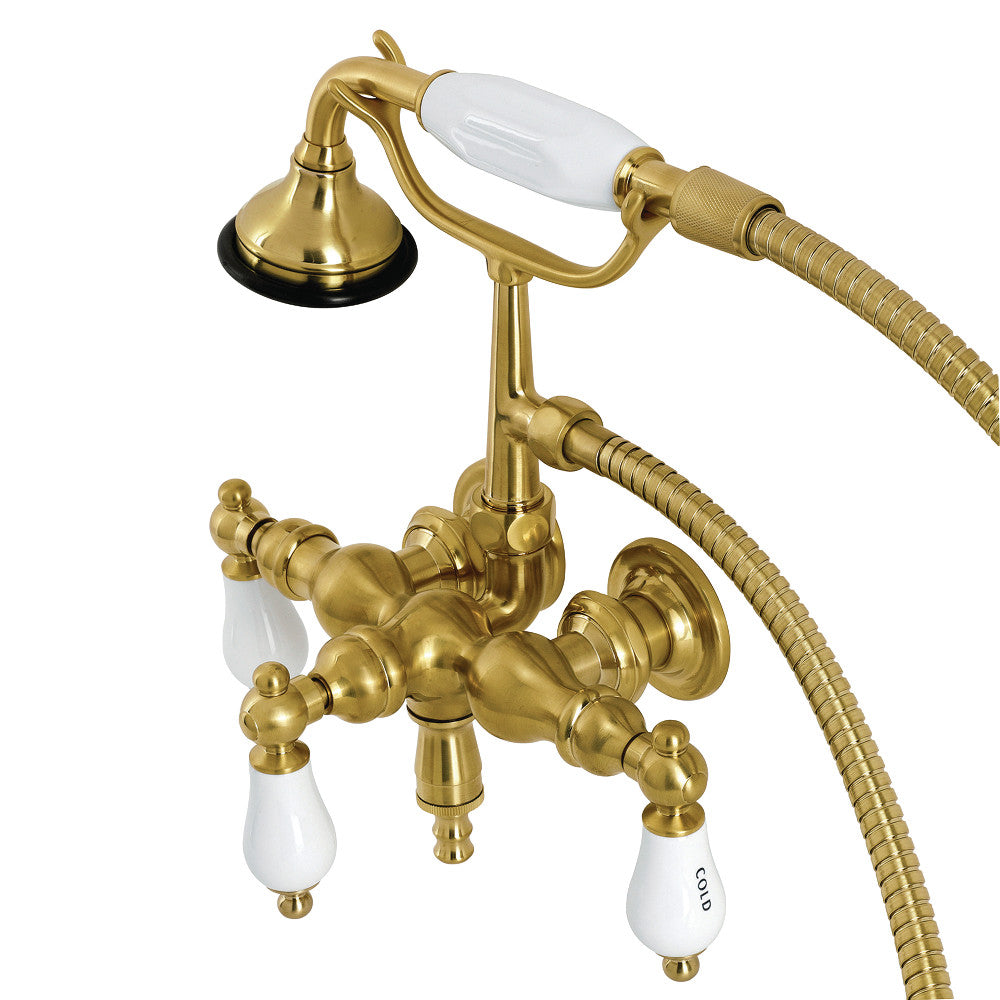 Vintage 3-3/8 Inch Wall Mount Tub Faucet with Hand Shower - Aqua AE21T5 Antique Brass Bathroom Fixture for Classic & Modern Bathrooms