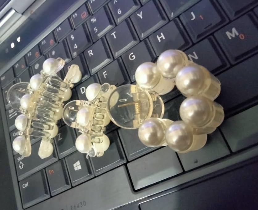 3 PCS Pearl Hair Clips for Women - White Crystal Hair Claw Clamps with Glam Design - Elegant Hair Accessories for Women and Girls - Perfect for Weddings, Parties and Daily Styling