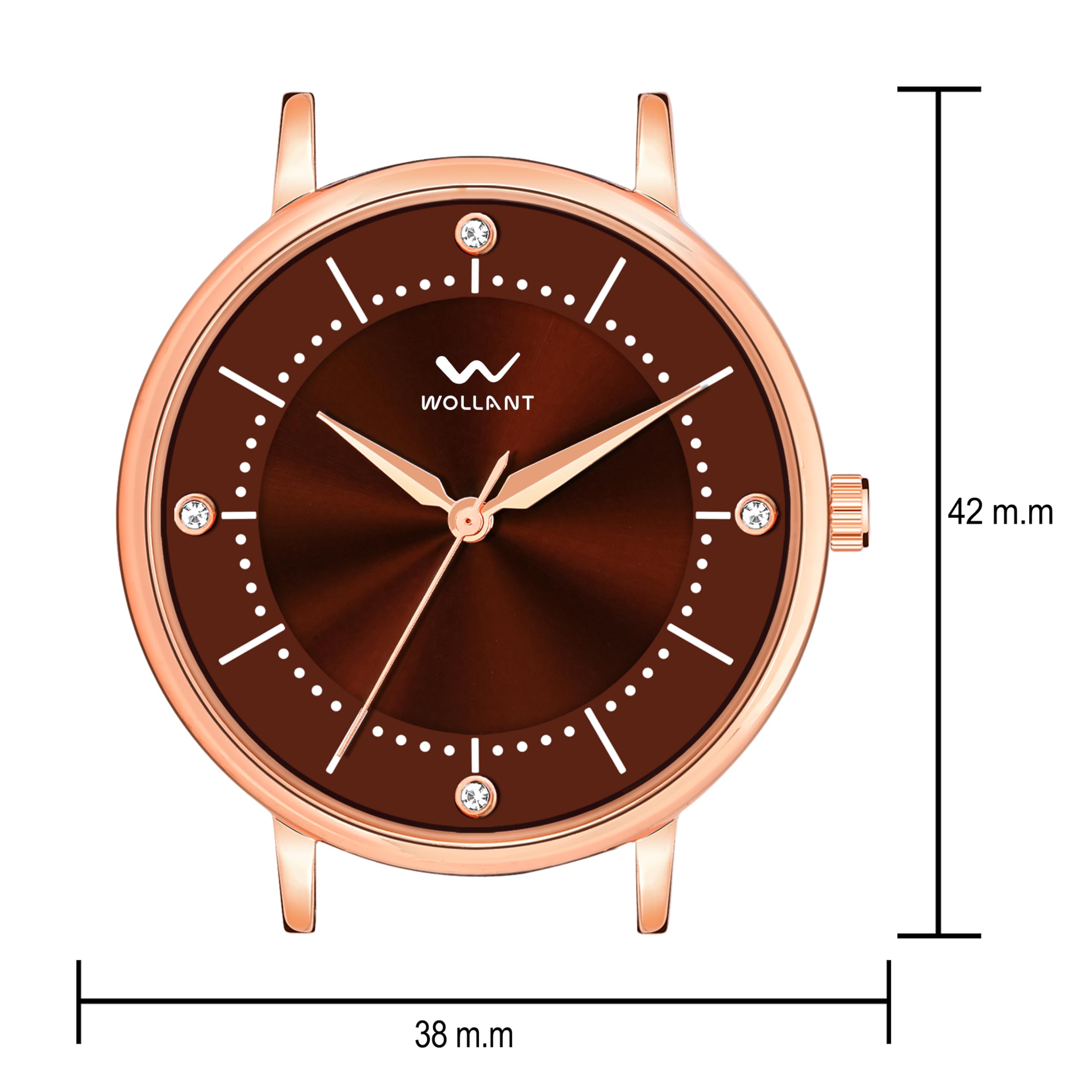 Wollant Women's Diamond Watch - Rose Gold/Silver Leather Strap for Office & Party