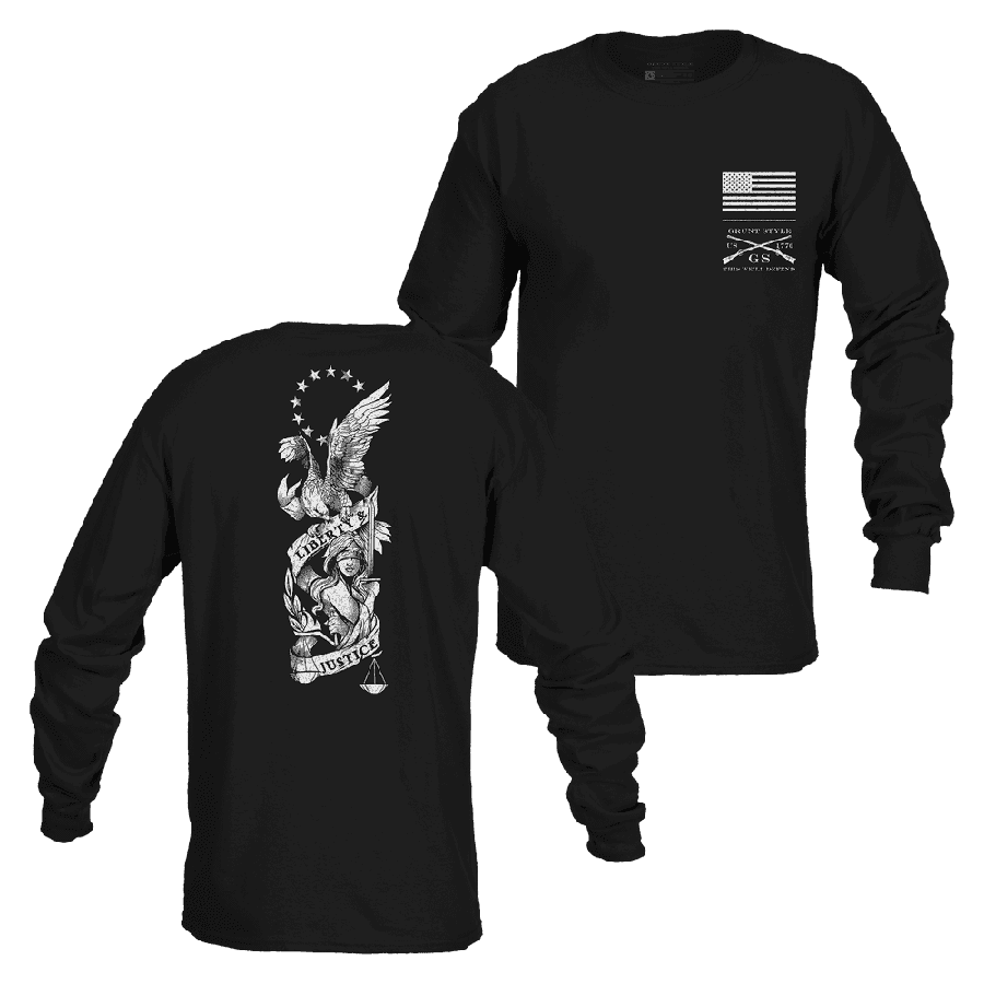 Liberty & Justice Long Sleeve T-Shirt for Men & Women - Comfortable Black Cotton Top for Casual Wear & Everyday Outfits