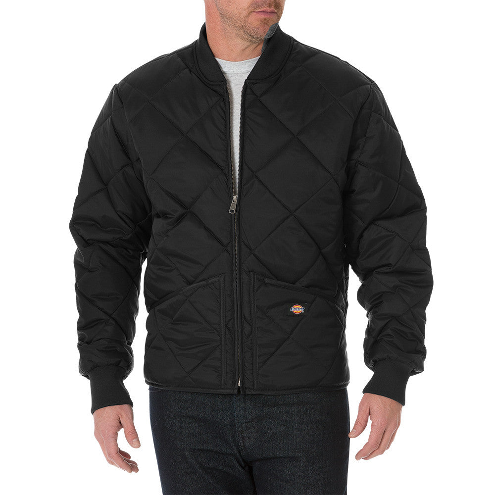 Dickies Diamond Quilted Nylon Jacket A875XBLK - Men's Lightweight Water-Resistant Work Jacket for Outdoor & Construction Use