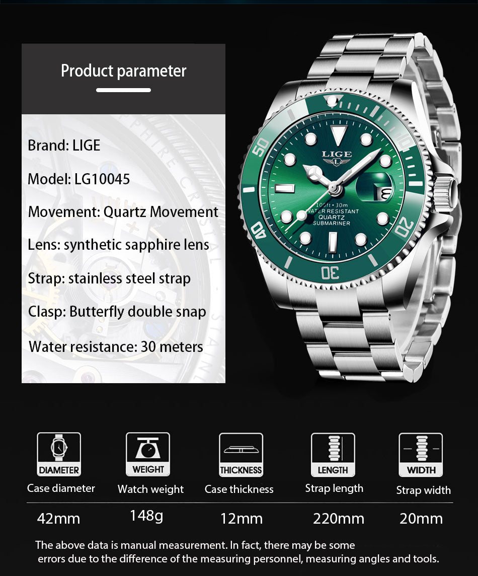 LIGE Men's Stainless Steel Business Watch - Waterproof Chronograph Dress Watch for Office, Formal Events & Gifts