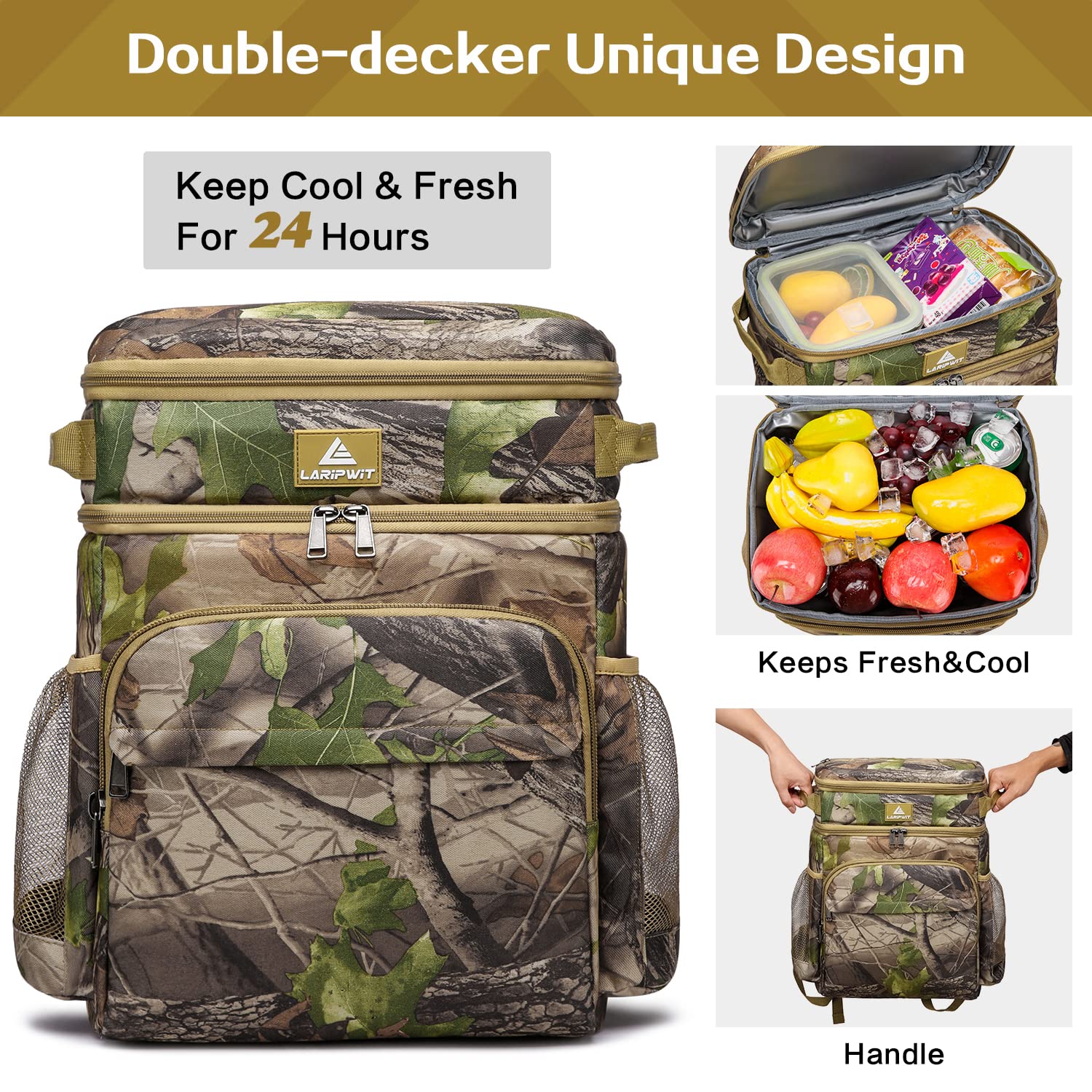 Laripwit 54/40 Cans Insulated Leak-Proof Backpack Cooler - Large Double Deck Lunch Backpack for Men & Women - Perfect for Camping, Picnics, Beach Trips, Hiking & Outdoor Adventures