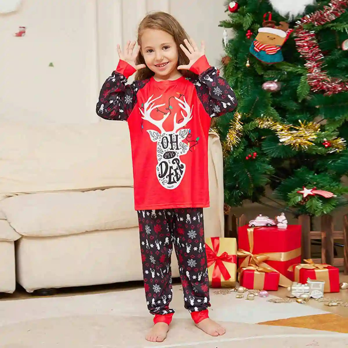Festive Printed Christmas Matching Family Pajamas Set - Cozy Holiday PJS for Family Photos & Christmas Morning
