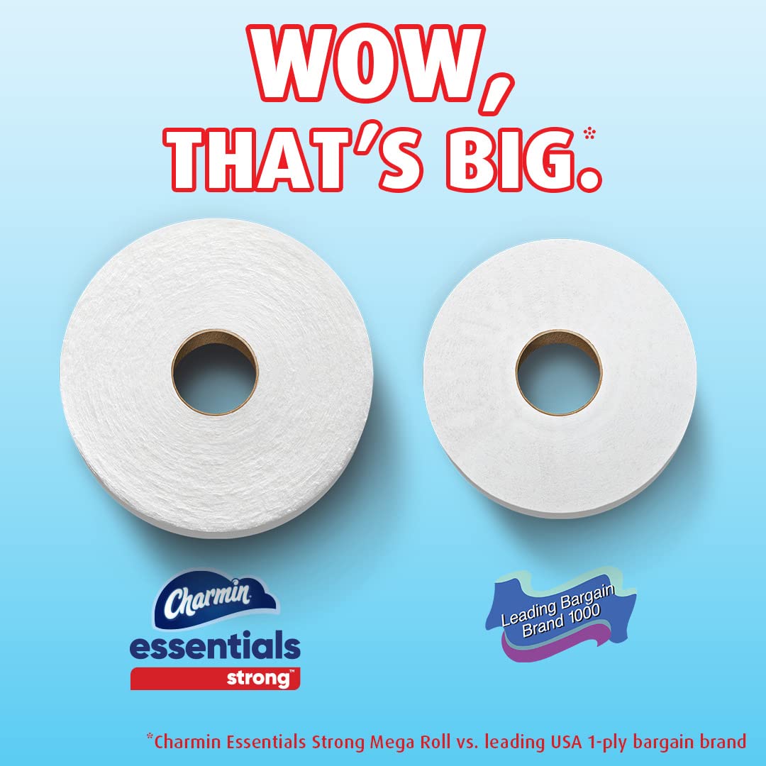 Charmin Essentials Strong Toilet Paper - 9 Mega Rolls (Equivalent to 36 Regular Rolls) | Ultra Soft & Durable Bathroom Tissue for Home & Office Use