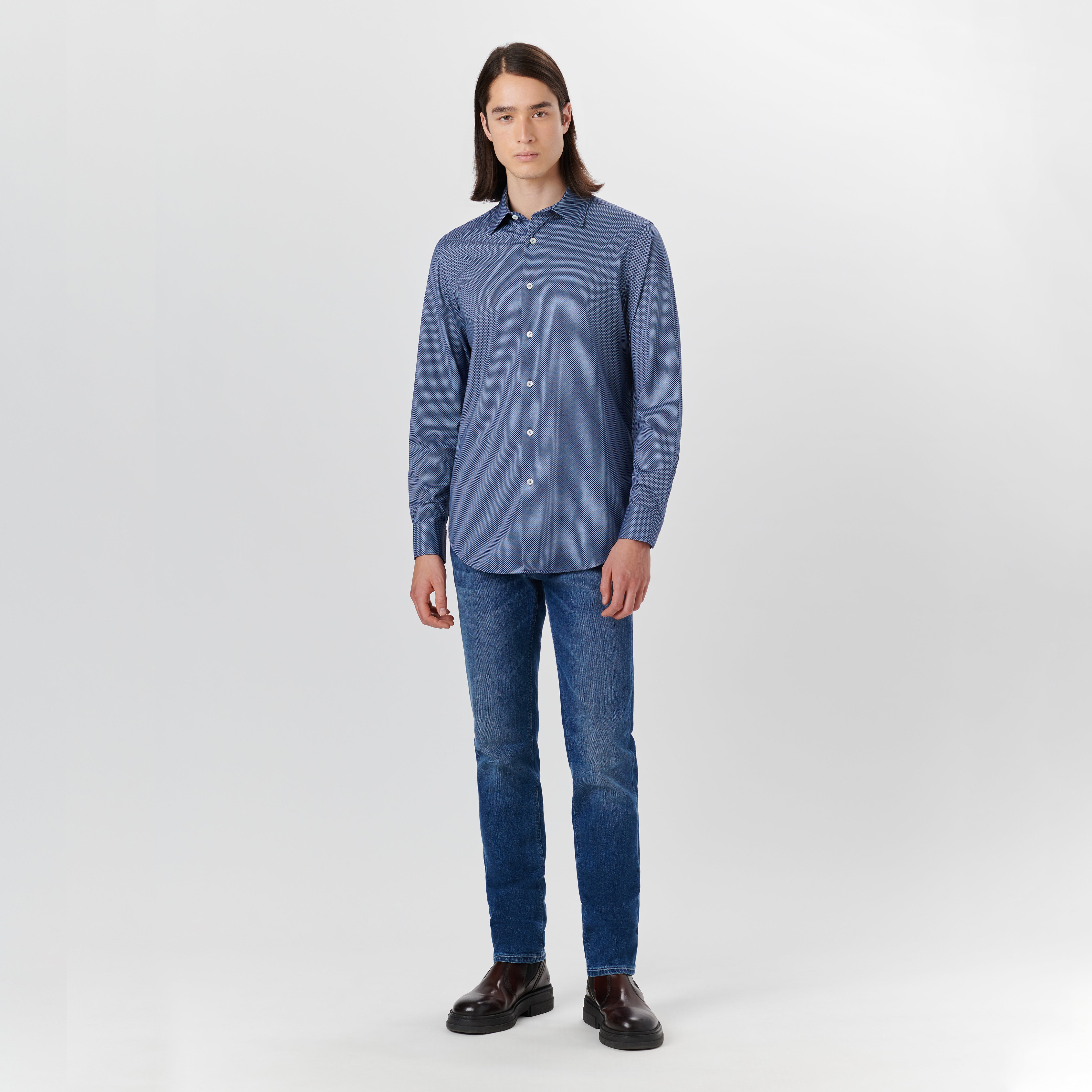 JAMES Diamond Print Cotton Shirt for Men - Soft & Breathable Button Down Shirt - Casual Office Wear & Date Night Outfit