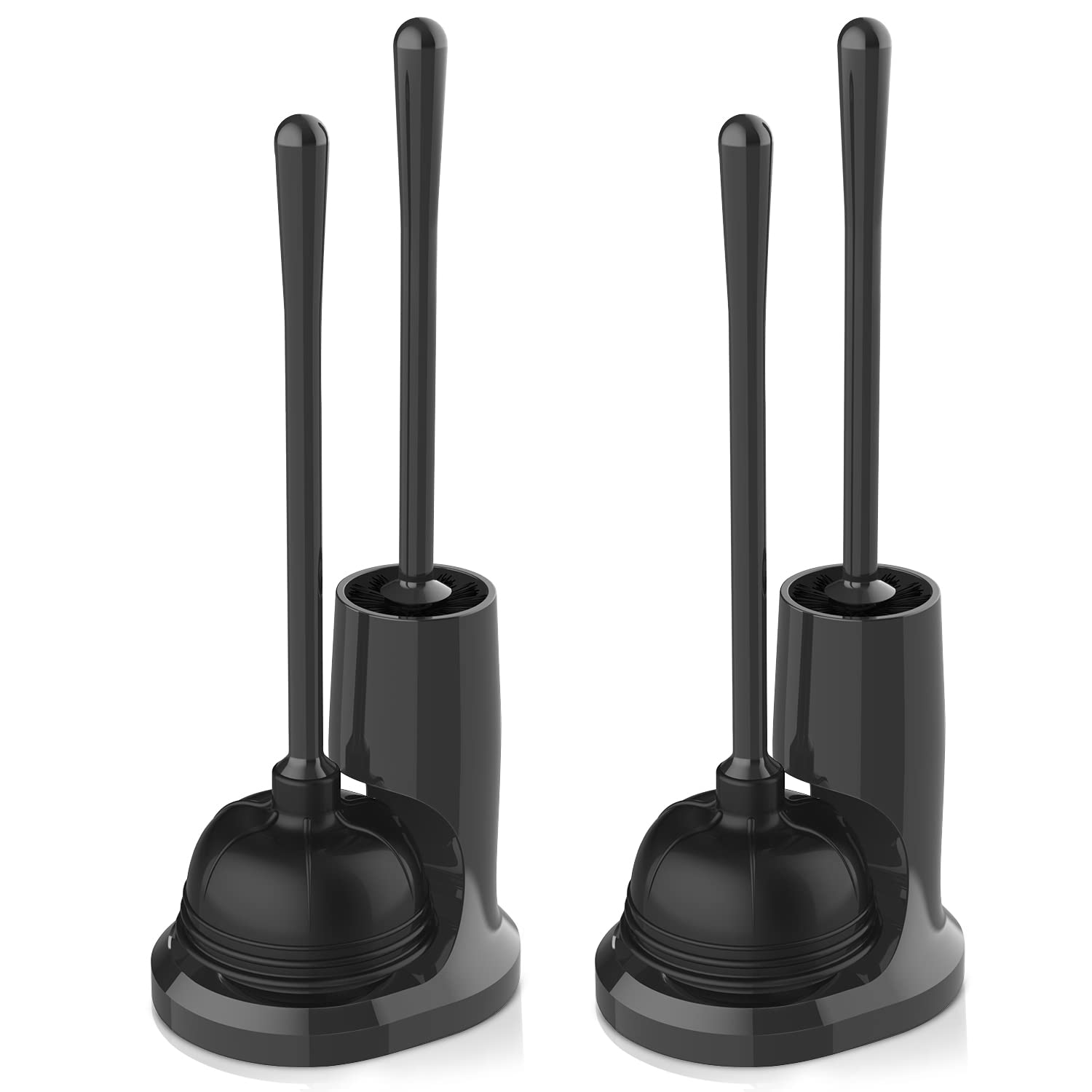 Uptronic 2-in-1 Toilet Plunger and Brush Set with Holder - Heavy Duty Bathroom Cleaning Combo with Modern Caddy Stand (Black, 2 Pack) - Perfect for Home, Apartment, and Commercial Restroom Maintenance