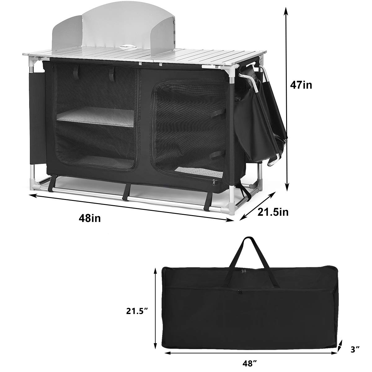 Giantex Portable Outdoor Camping Kitchen Table with Windscreen & Removable Sink | Foldable BBQ Grill Station for Camping, Backyard Parties, Picnics & Outdoor Cooking | Heavy-Duty Aluminum Frame for Stability