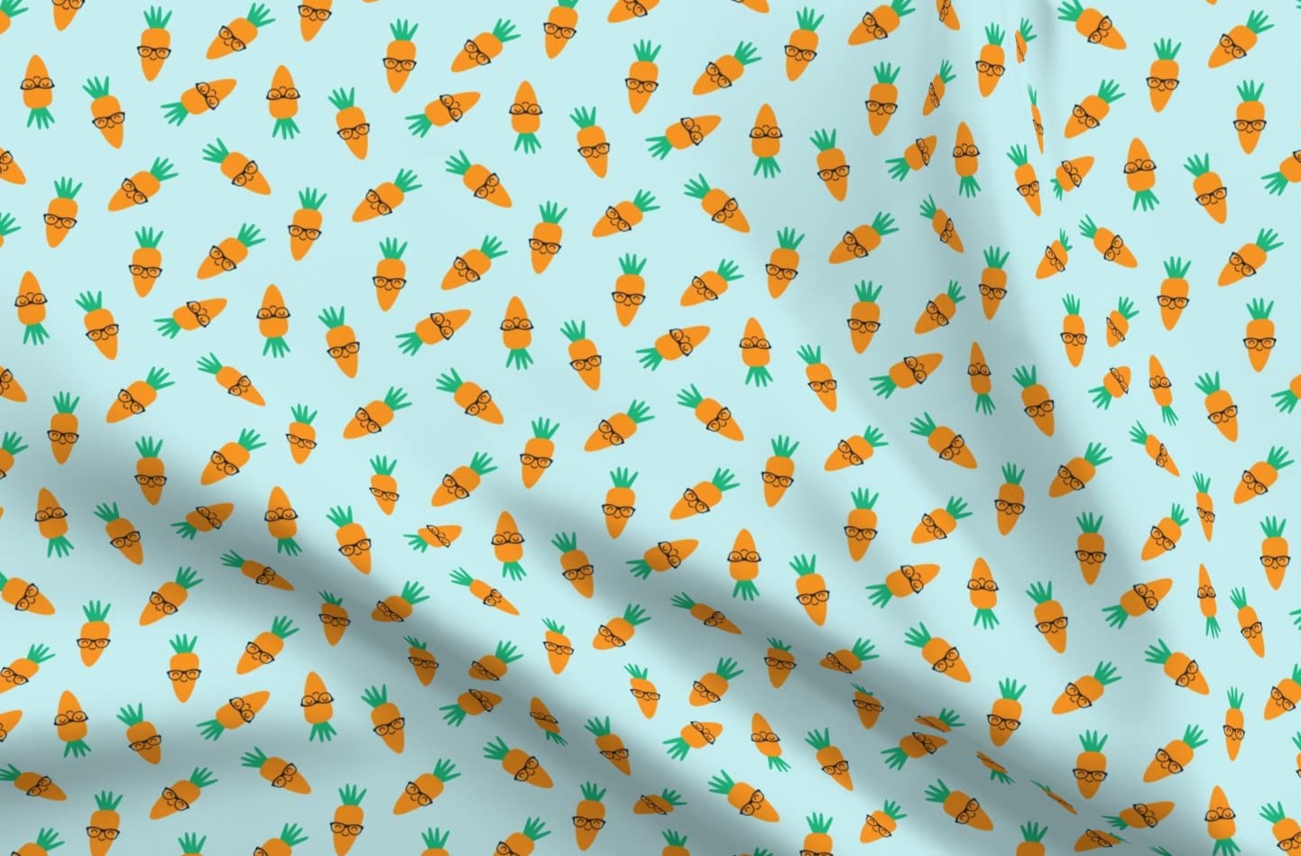 Organic Cotton Sateen Fabric by The Yard - Hipster Blue Easter Spring Garden Kawaii Funny Glasses Print for Sewing, Quilting, Apparel & Home Decor | Perfect for DIY Crafts, Easter Decorations & Kawaii Fashion