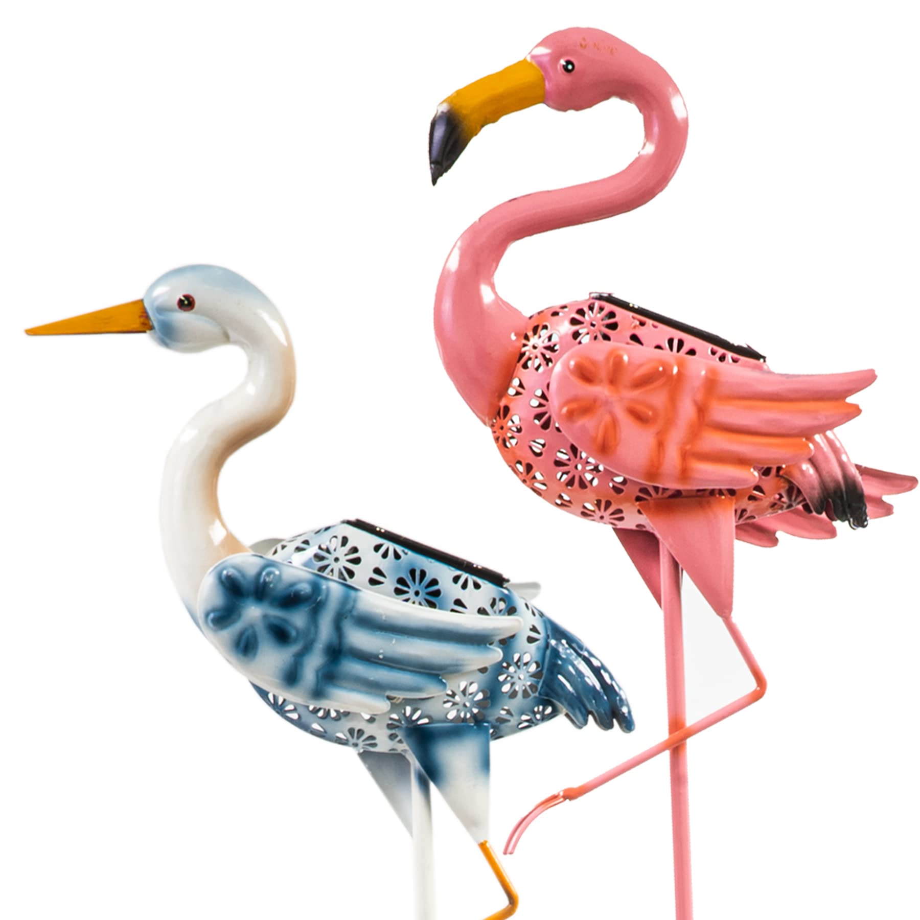 Flamingo & Crane Solar Garden Lights - Waterproof LED Outdoor Decor for Yard, Lawn, Patio, Porch & Pathway | 8-Hour Illumination with Rechargeable Battery | 2-Pack Solar Stake Lights for Beautiful Nighttime Landscape Lighting