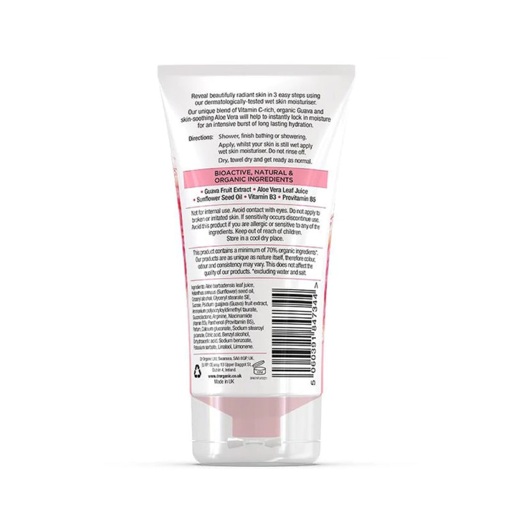 DR ORGANIC Wet Skin Moisturiser with Organic Guava Extract - 150ml Hydrating Body Lotion for Dry Skin - Perfect for Post-Shower & Pool Use