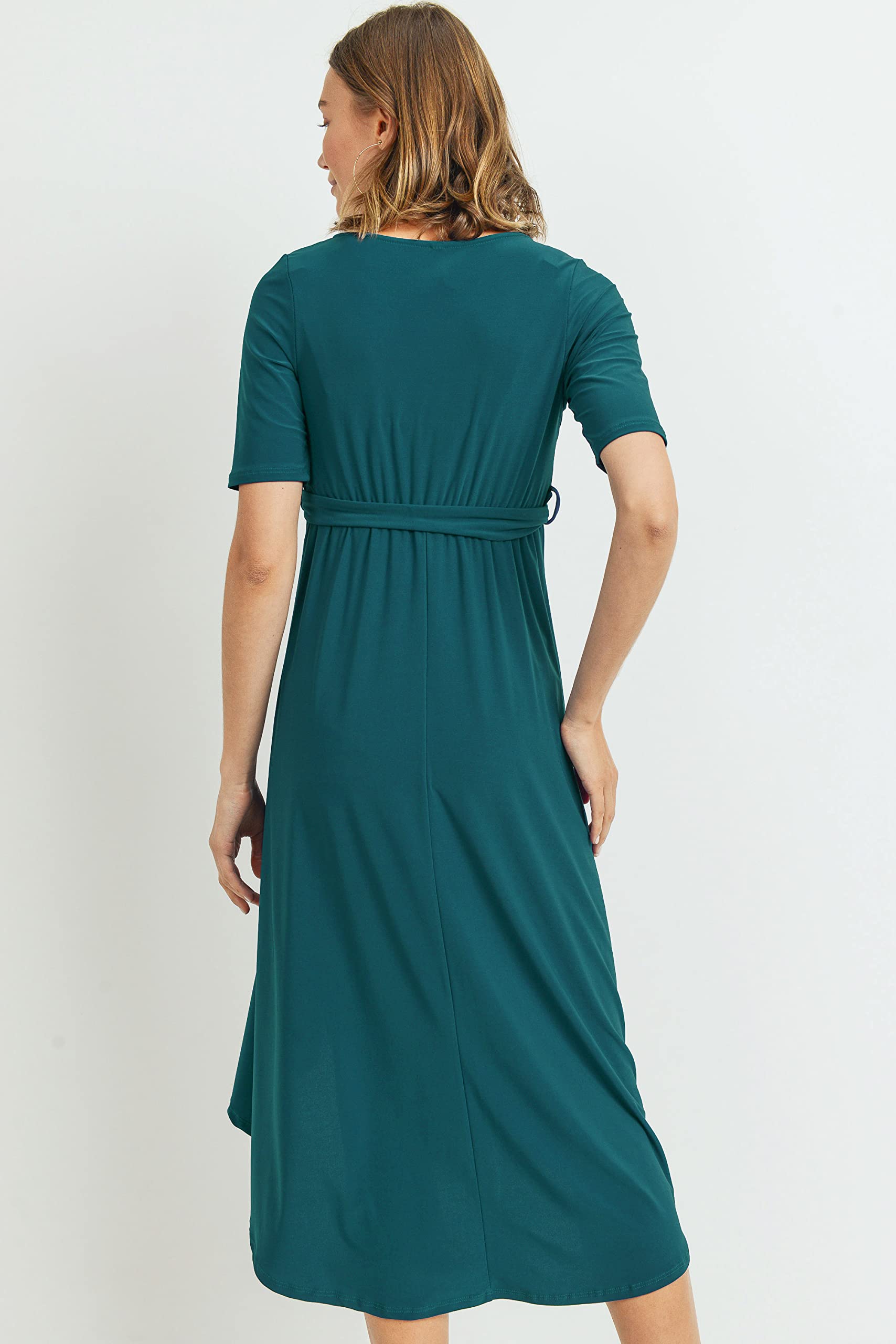 Maternity Wrap Dress for Women - Stretchy Midi Length with Adjustable Waist Belt | Comfortable Pregnancy Outfit for Work, Baby Shower & Everyday Wear