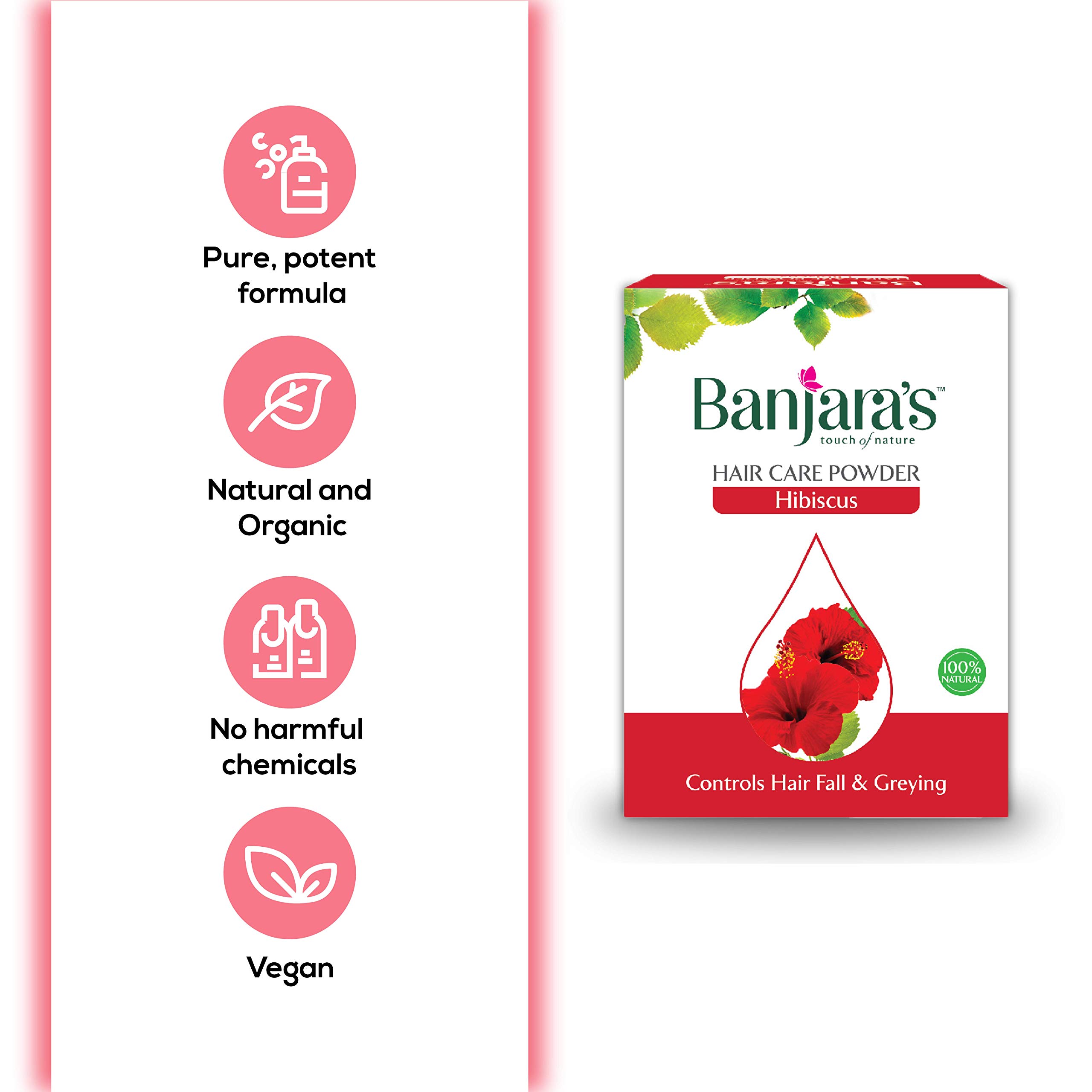 Banjara's 100% Natural Hibiscus Flower Powder for Hair Growth & Care | Herbal Hair Pack (100g) | Promotes Stronger, Shinier Hair - Perfect for DIY Hair Masks & Scalp Treatments