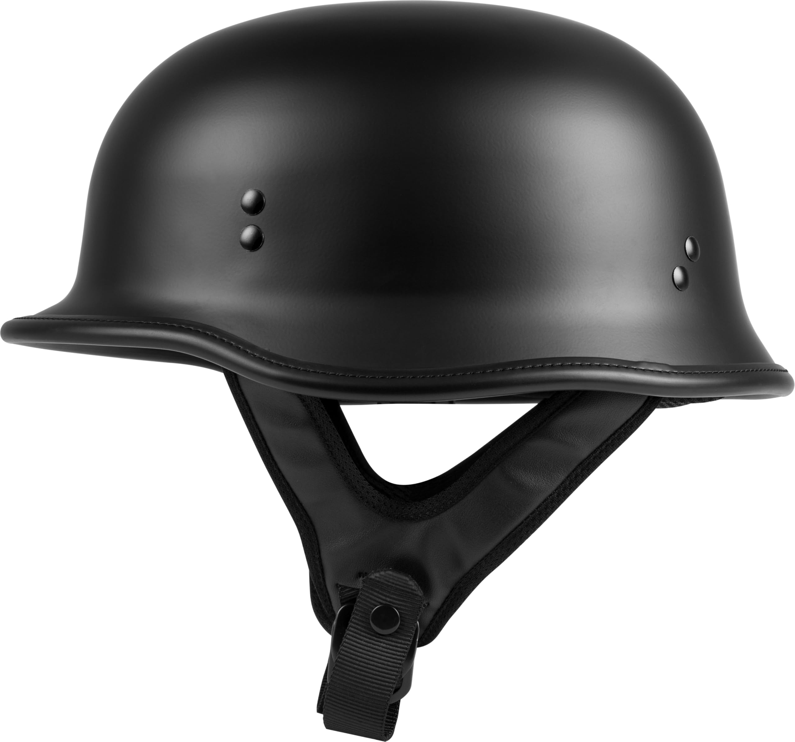 Highway 21 9mm German Beanie Helmet - DOT Approved Half Shell Motorcycle Helmet with Dual D-Ring Chinstrap - Black Safety Headgear for Cruiser & Harley Riders - Perfect for Urban Commuting & Weekend Rides