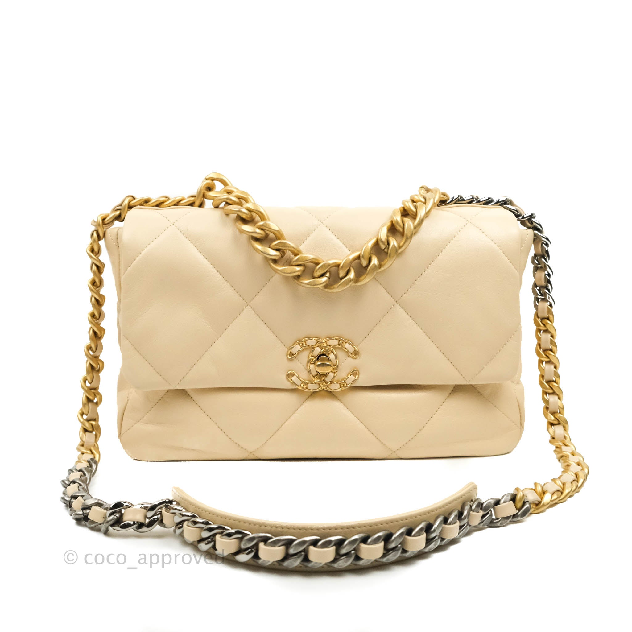 Chanel 19 Medium Flap Bag in Beige Goatskin Leather with Mixed Hardware - Perfect for Work, Travel & Luxury Everyday Use