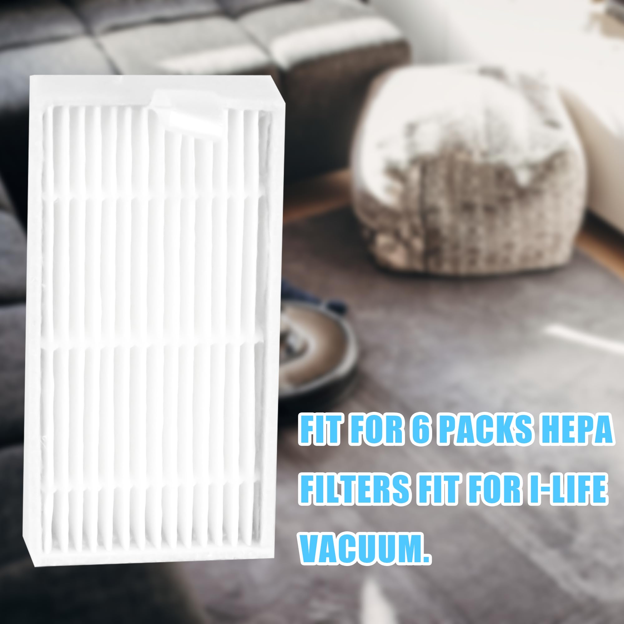 HEPA Filters Replacement for I-LIFE V3s V3s-pro V5 V5s V5s Pro Robotic Vacuum Cleaner - 6 Pack - Perfect for Pet Hair, Dust and Allergen Removal in Home Cleaning
