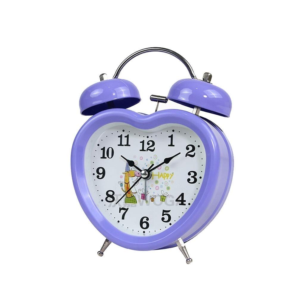 Easy Read Time Teacher Kids Alarm Clock with Night Light - Silent Cartoon Bedside Clock for Children, Snooze Function & Mechanical Bell - Perfect for Bedrooms, Classrooms & Student Study Areas (Purple)