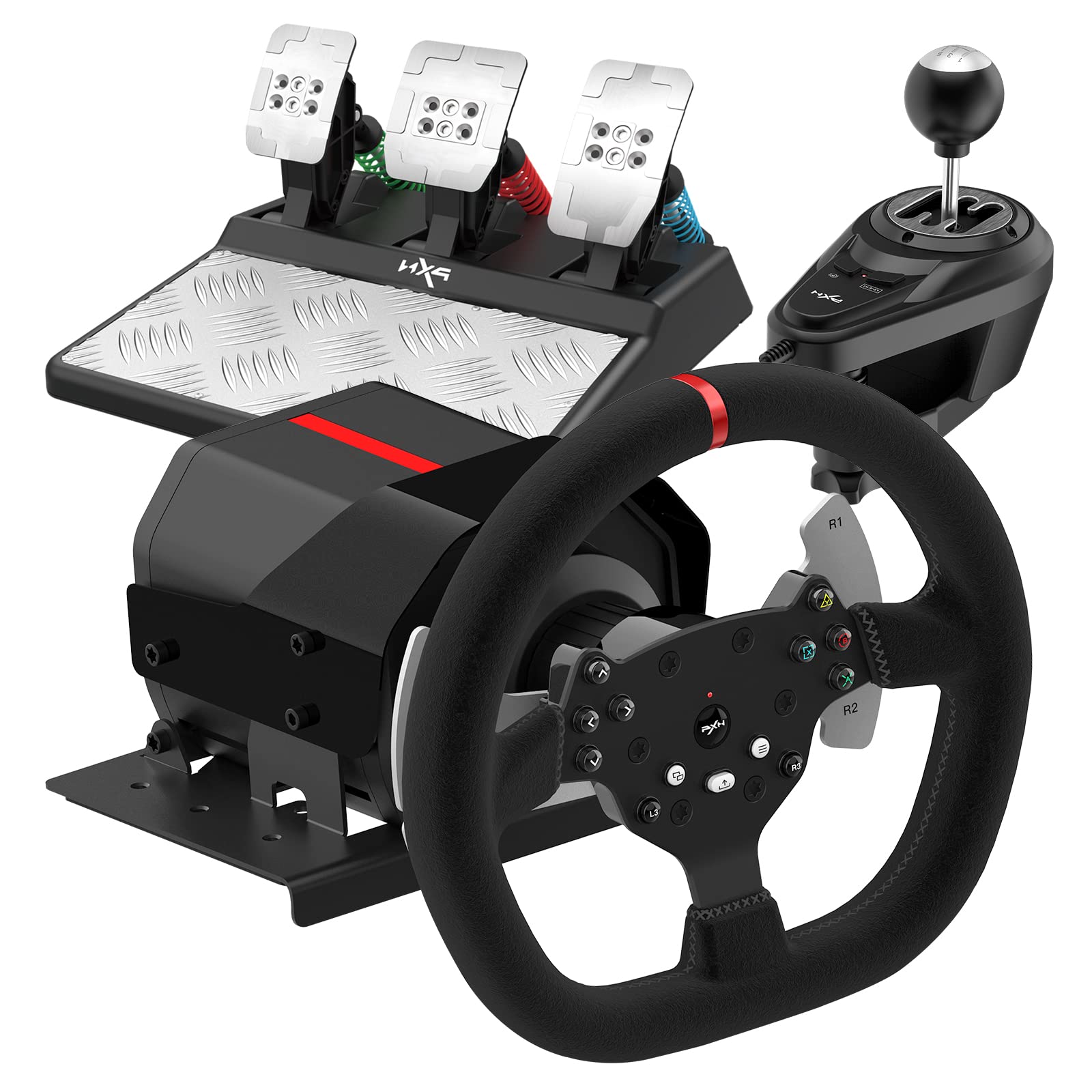 PXN V10 Force Feedback Racing Wheel - 270/900 Degree Adjustable Steering Wheel with Linear Pedals & 6+1 Shifter - Compatible with PC, Xbox One, Xbox Series X/S, PS4 - Perfect for Sim Racing & Gaming Enthusiasts