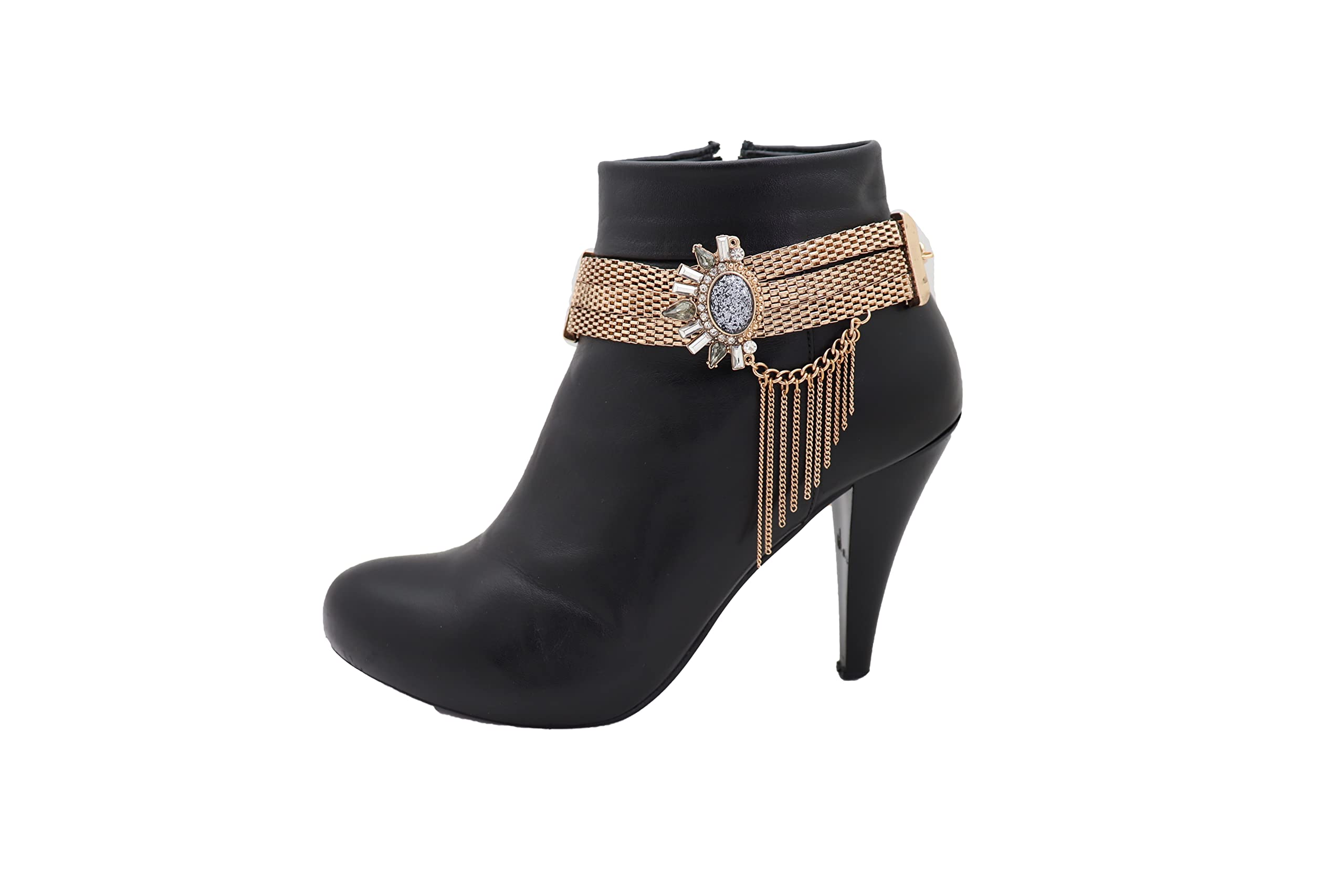 Women's Western Boot Chain Bracelet - Gold Bling Mesh Metal Sunflower Shoe Charm Anklet with Tassel for Cowgirl Fashion & Boho Style Accessories | Perfect for Country Music Festivals, Rodeo Events & Western Outfits