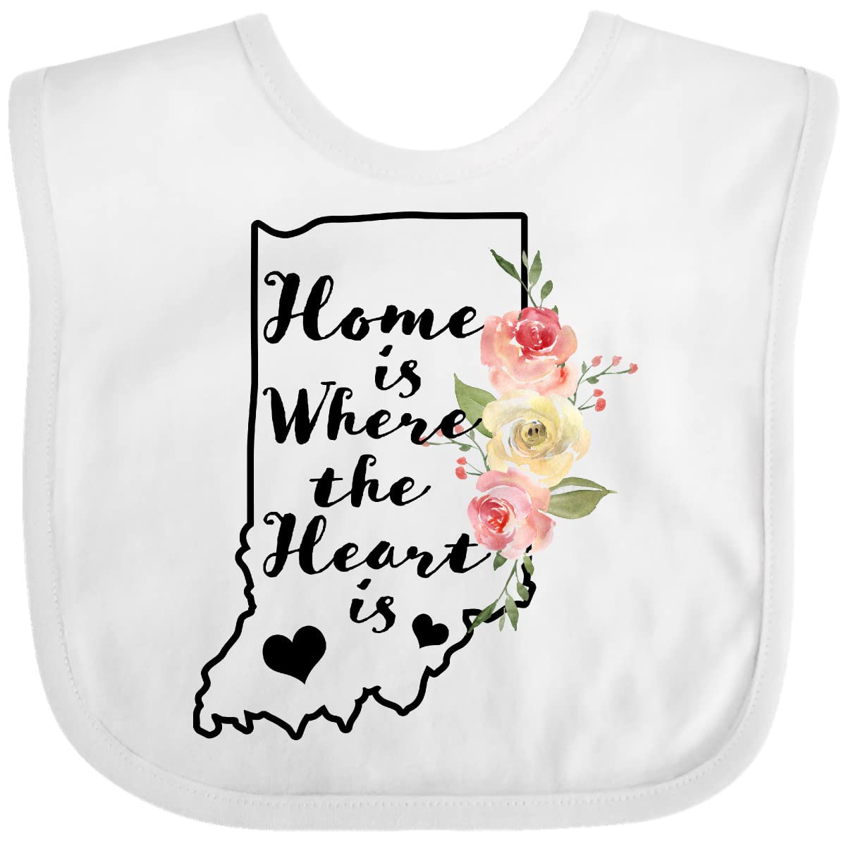Inktastic Indiana Home Is Where the Heart Is Watercolor Floral Baby Bib - Soft Cotton Drool Bib for Infants, Cute Unisex Newborn Gift for Showers & Everyday Use