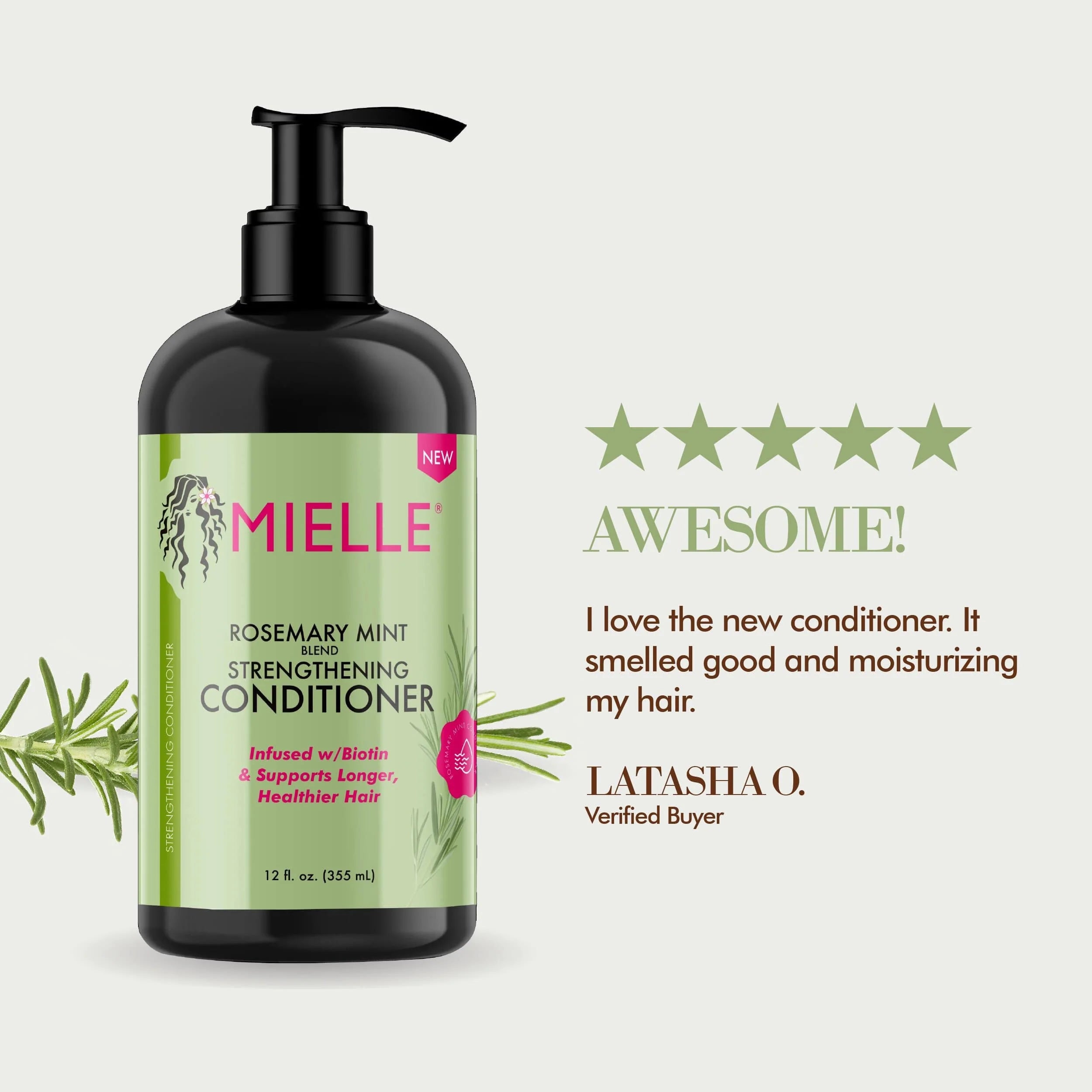 Mielle Organics Rosemary Mint Strengthening Hair Conditioner - 12oz (355ml) for Dry, Damaged & Curly Hair - Sulfate Free, Moisturizing & Nourishing for Healthy Hair Growth - Perfect for Daily Use & Deep Conditioning Treatments