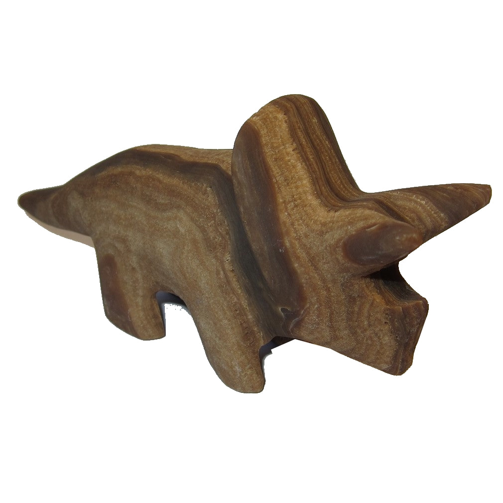 Natural Aragonite Dinosaur Figurine - Brown Swirl Triceratops Gemstone Statue for Home Decor, Crystal Collection & Gift Giving