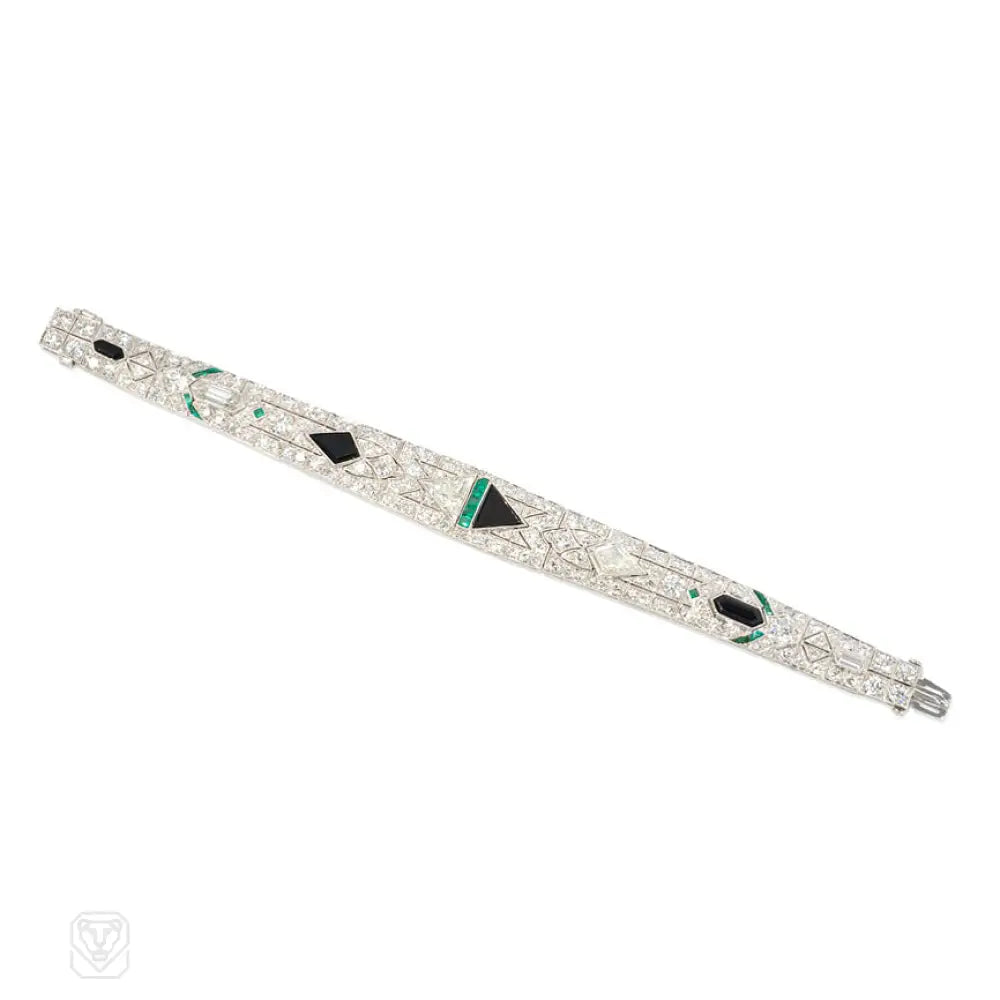 Art Deco Style Onyx, Emerald & Diamond Bracelet for Women – Vintage Luxury Jewelry for Parties, Weddings & Special Occasions