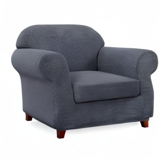 SUBRTEX Stretch Armchair Sofa Slipcover - 2-Piece Washable Jacquard Fabric Couch Cover for 1-Seater Chairs, Soft Furniture Protector with Small Check Pattern (Gray) - Perfect for Living Room, Office & Home Decor