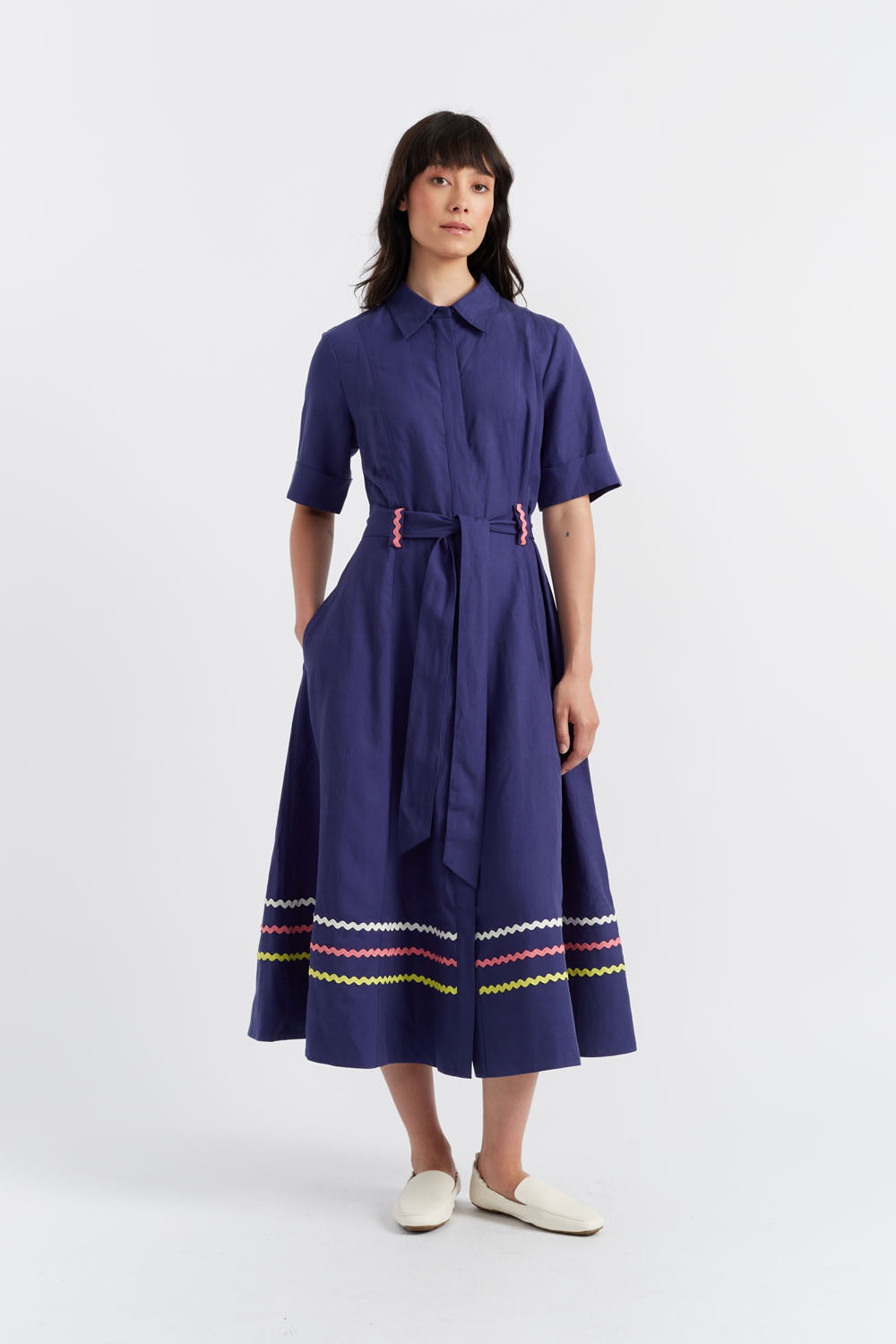 Blue Tencel Linen Starboard Dress for Women - Comfortable Summer Beach Dress with Pockets | Perfect for Vacation, Date Night & Casual Outings