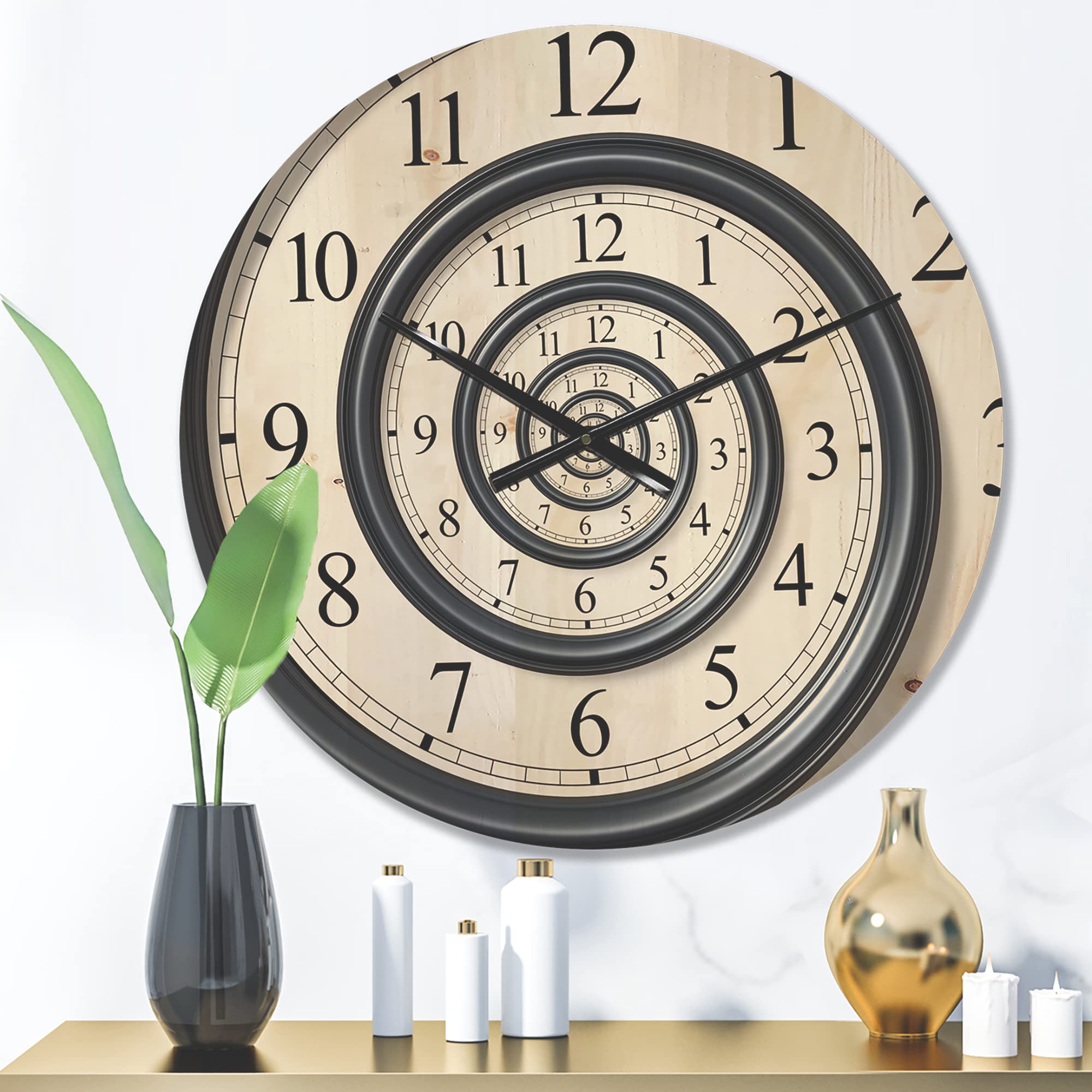 DesignQ Analog Spiral Wall Clock - Large Modern Wooden Wall Clock for Living Room, Bedroom & Office Decor | Stylish Oversized Wooden Clock with Silent Movement