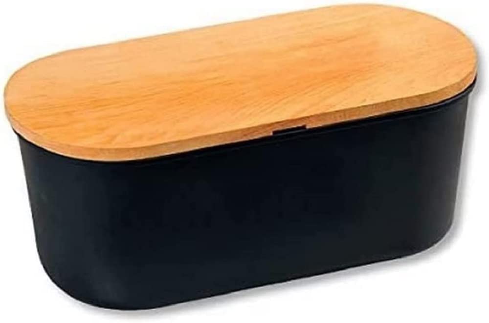Wooden Bread Box with Built-in Cutting Board - 33.5 x 18 x 14 cm - Brown/Black - Perfect for Kitchen Countertop Storage & Bread Keeping Fresh