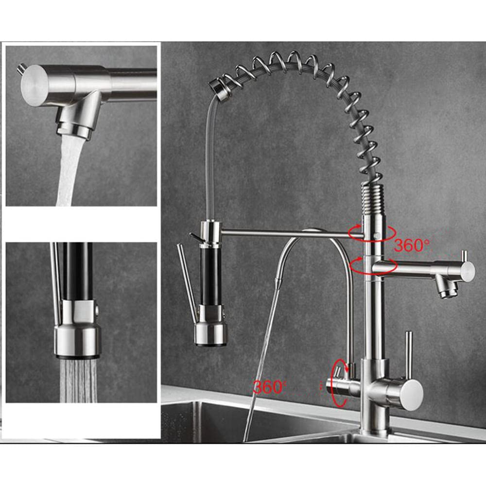 3-Way Kitchen Faucet with Osmosis Filter - Brushed Brass Pull-Down Sprayer for Hot & Cold Drinking Water - Multi-Function Rotating Sink Faucet for Modern Kitchen, Bar, and RV Use