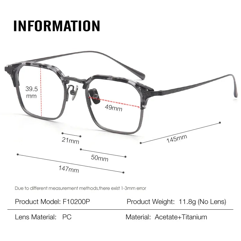 Stylish Aror Unisex Full Rim Square Titanium Acetate Eyeglasses Frame 494200 - Lightweight & Durable for Work, Reading & Everyday Fashion