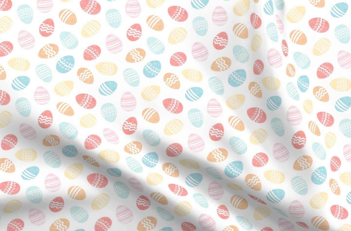 Easter Eggs Pastel Cute Printed Denim Fabric by The Yard - Bottomweight Cotton Material for Apparel, Home Decor & Upholstery - Perfect for DIY Easter Crafts, Spring Dresses & Home Decoration Projects