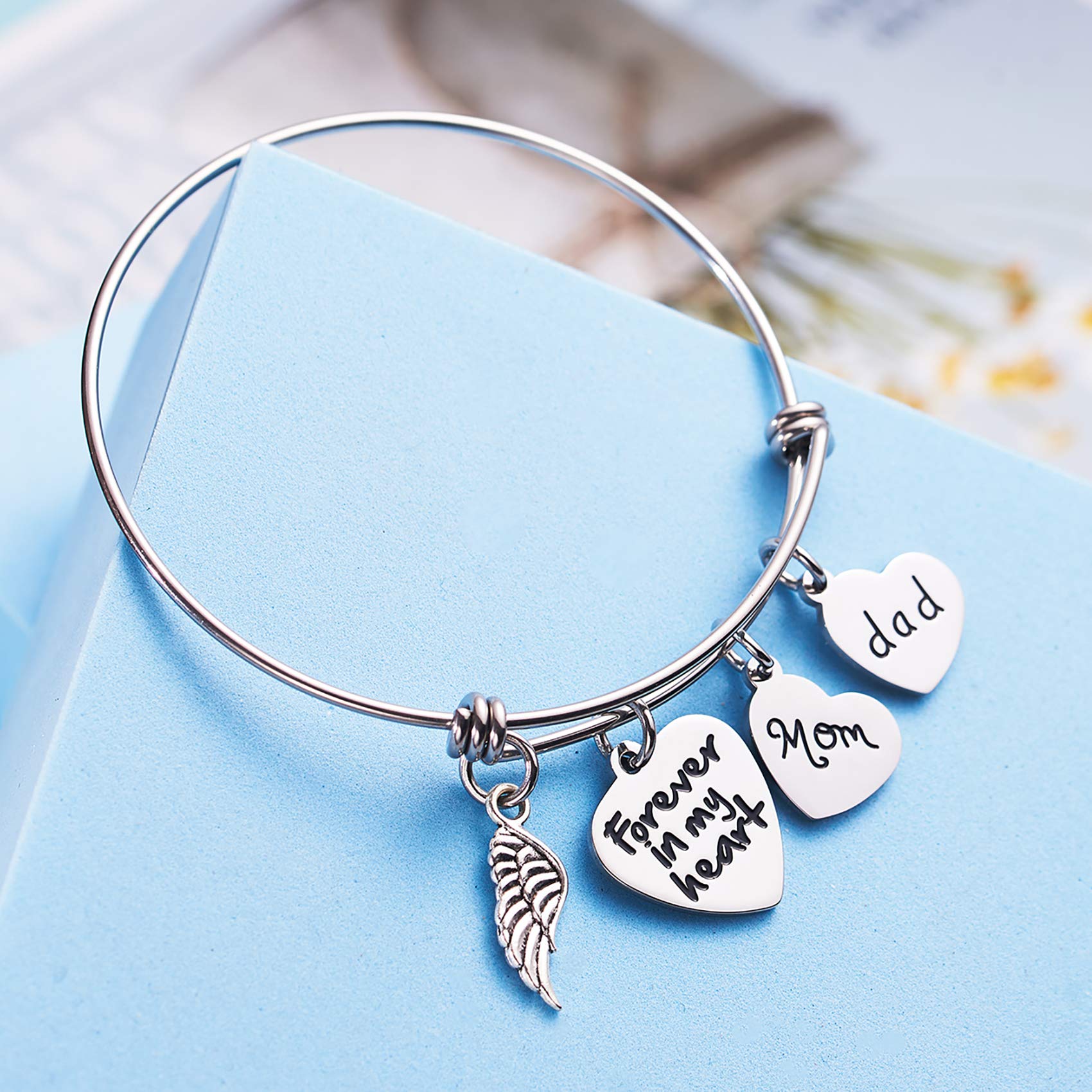 LParkin Sympathy Bracelet - Memorial Jewelry for Loss of Mother or Father, Bereavement Gift for Daughter, Angel Wind Charm Bangle to Remember Loved Ones | Perfect for Funerals, Memorial Services & Healing Process