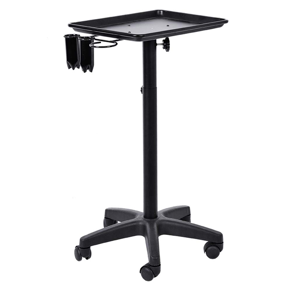 Professional Adjustable Height Aluminum Salon Tray - Rolling Hair Stylist & Tattoo Workstation with 2 Cups & Metal Ring - Perfect for Salon, Spa, Beauty Parlor & Tattoo Studio Organization