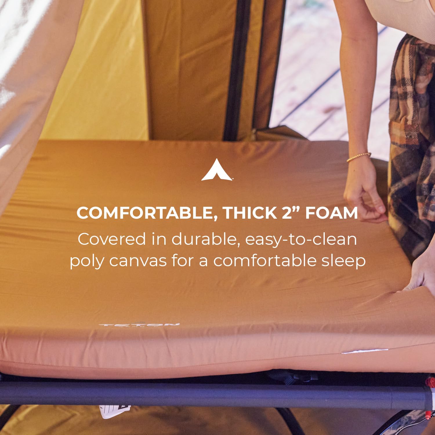 Teton Canvas Camp Pad - Comfortable Sleeping Pad for Car Camping & Outdoor Adventures - Durable Brown Camping Mat for Tents, RVs & Backpacking