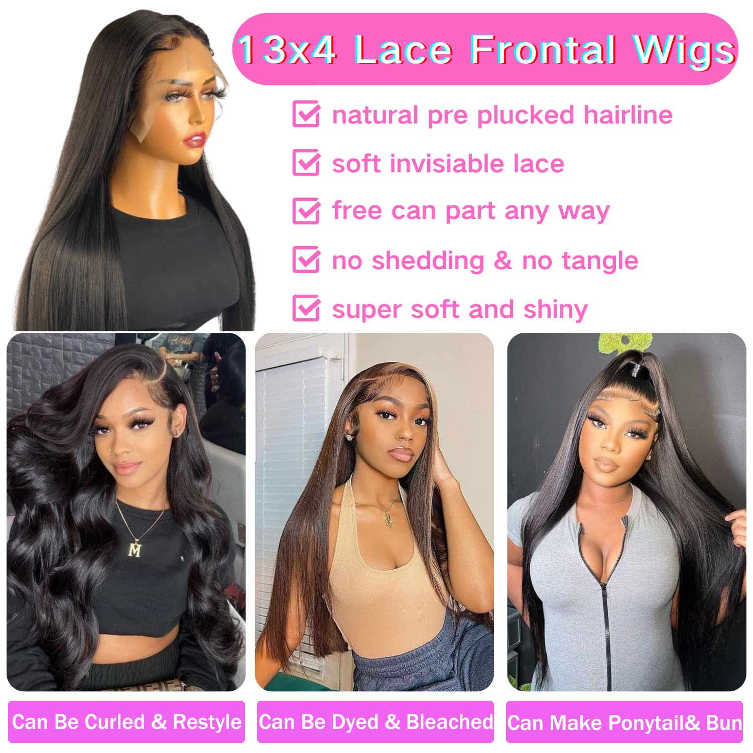 13x4 HD Straight Lace Front Wigs Human Hair for Black Women - 180% Density Glueless Brazilian Virgin Hair with Baby Hair & Pre-Plucked Hairline - Transparent Lace Frontal Wig 26 Inch - Perfect for Daily Wear, Parties & Special Occasions