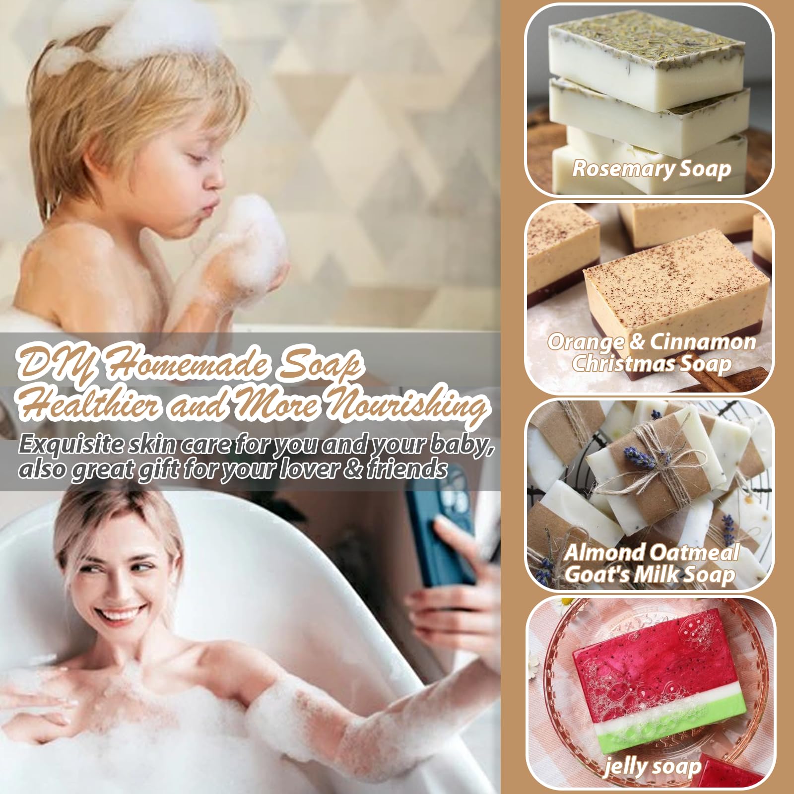 HKNMTT 3-Pack Silicone Soap Molds for DIY Soap Making - Food Grade, Non-Stick, BPA Free Baking Molds for Rice Crispies, Cake, Chocolate Bars, Desserts & Ice Cubes - Perfect for Homemade Treats and Gift Making