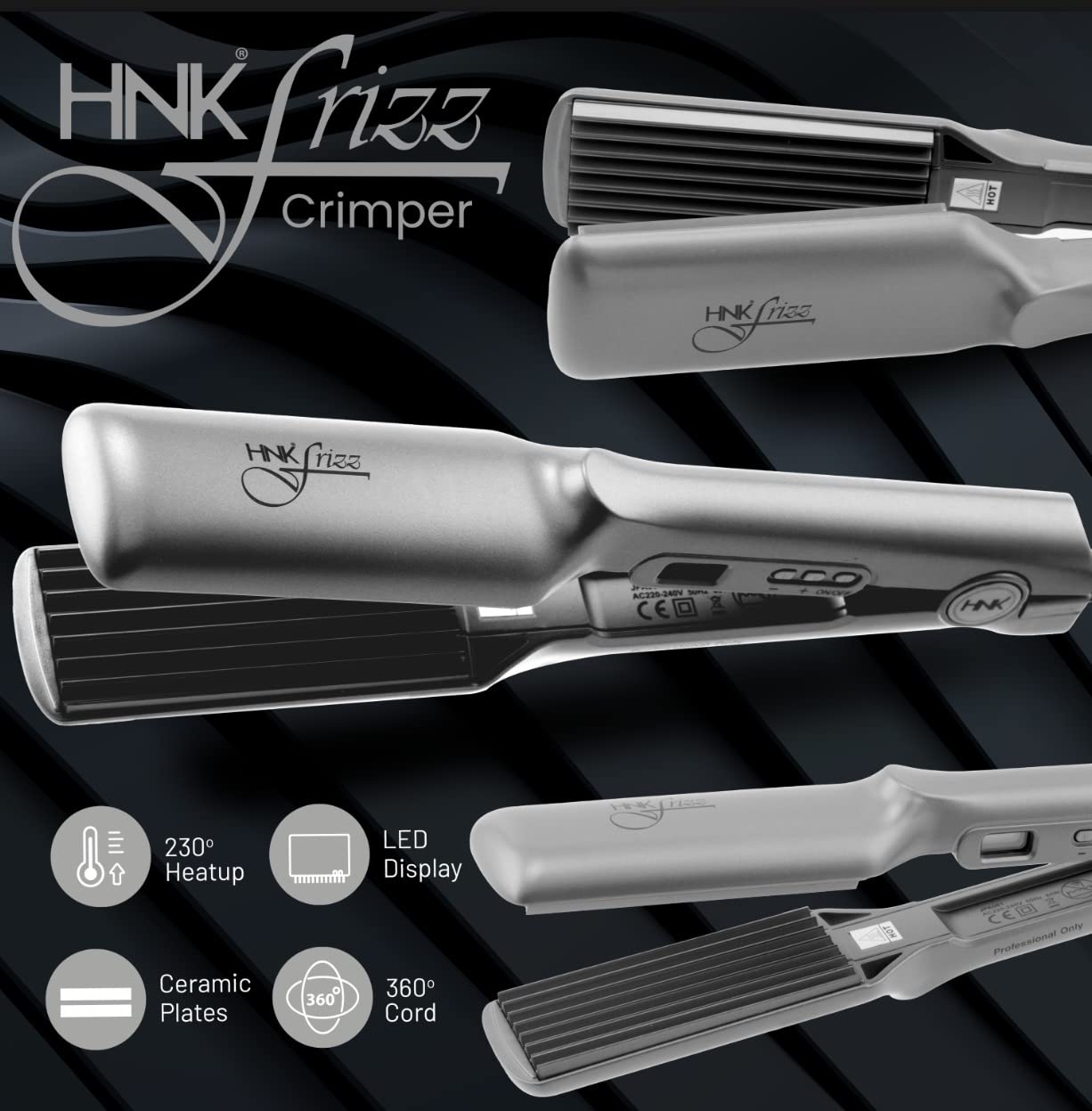 Premium HNK HAIR N KRAFT Ceramic Hair Crimper for Frizz Control - Fast Heating Styling Iron with Ceramic Coated Plates (Grey) - Perfect for Salon, Home Use & Travel Styling