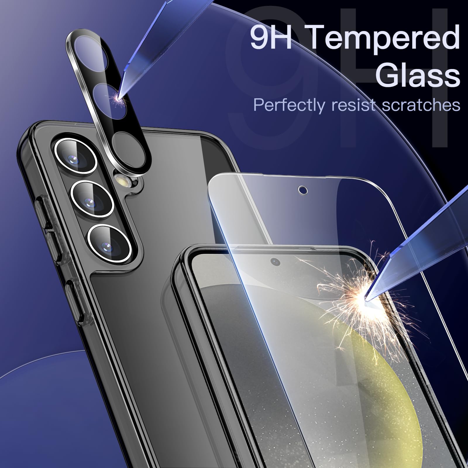 JETech 5-in-1 Protective Case for Samsung Galaxy S24+ / S24 Plus 5G - Includes 2 Tempered Glass Screen Protectors & Camera Lens Protector | Shockproof, Non-Yellowing Bumper Phone Cover (Black) | Perfect for Daily Use, Travel & Outdoor Activities