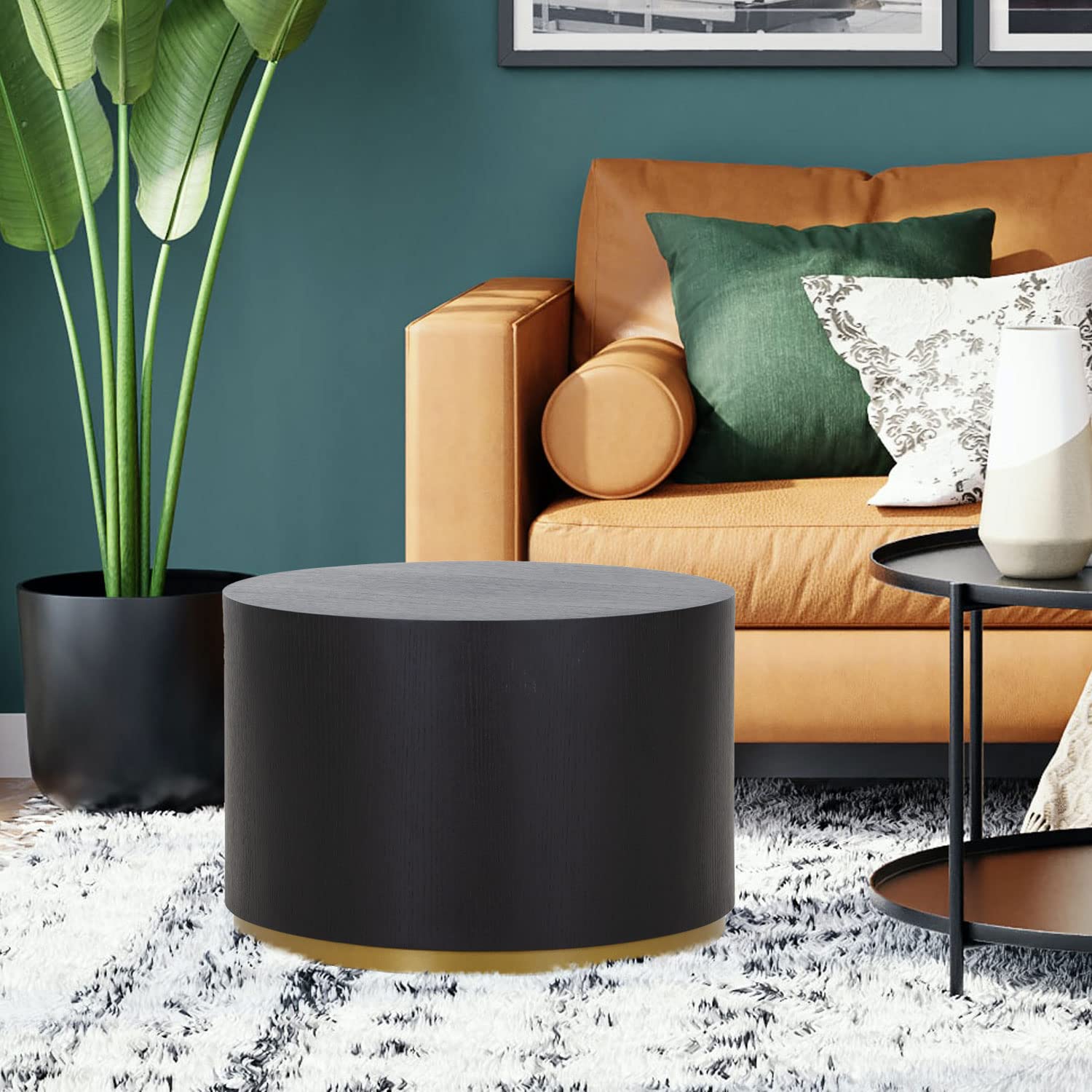 Round Coffee Table Black Side Table with Gold Metal Base - Accent End Table for Living Room, Bedroom, Apartment & Office - Perfect for Coffee, Books & Decor