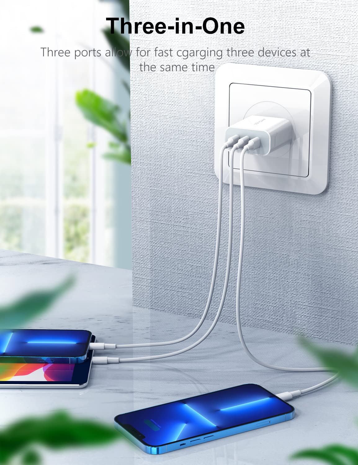 Amoner 35W USB C Fast Charger with PD 3.0 - 3-Port Wall Charger for iPhone 14/13/12/11, Samsung Galaxy, Google Pixel & More | Compact Travel Charger for Home, Office & Car
