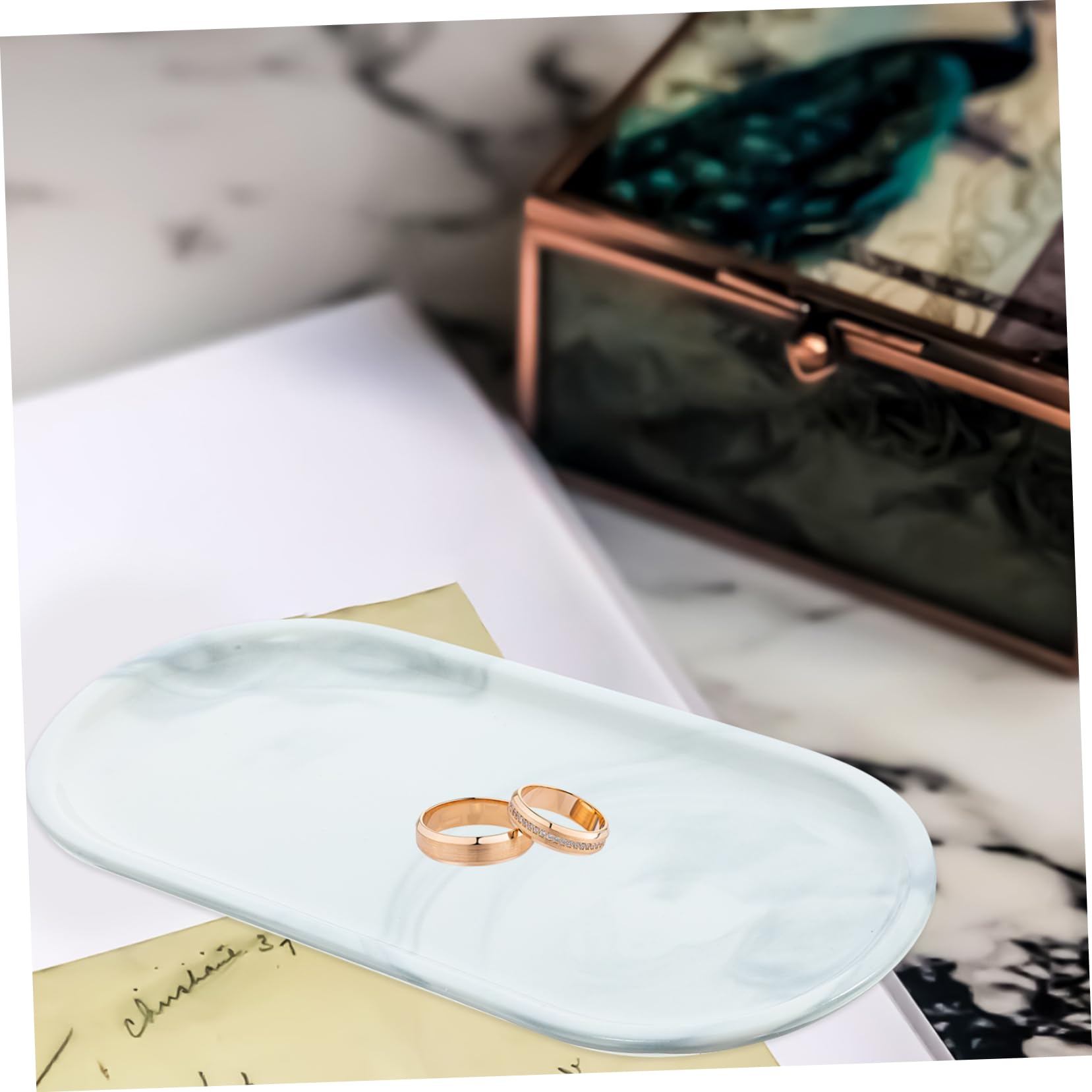 Cabilock Ceramic Jewelry Tray for Bathroom - Elegant Storage Plate for Rings, Watches & Accessories | Perfect for Vanity, Countertop & Bathroom Organization