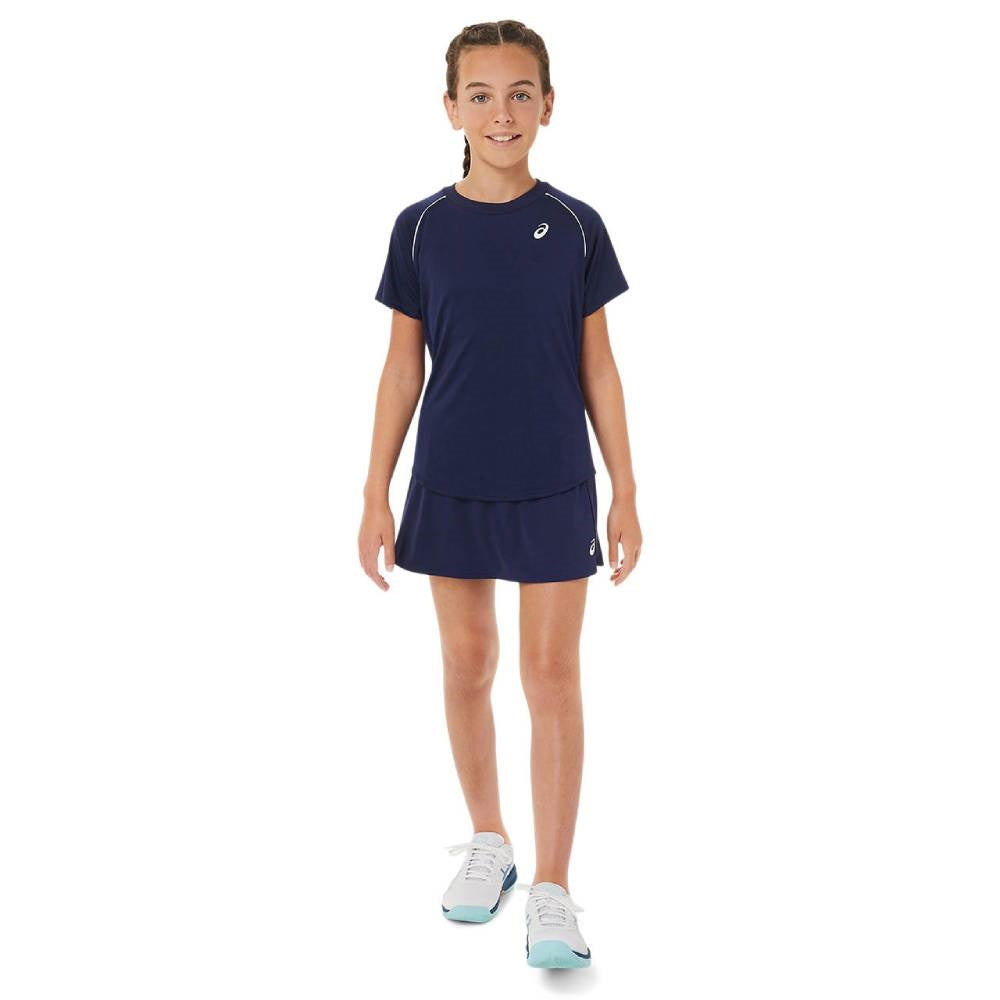 ASICS Girls' Tennis Short Sleeve T-Shirt - Breathable Performance Top for Junior Players (Peacoat Blue) | Perfect for Practice & Matches